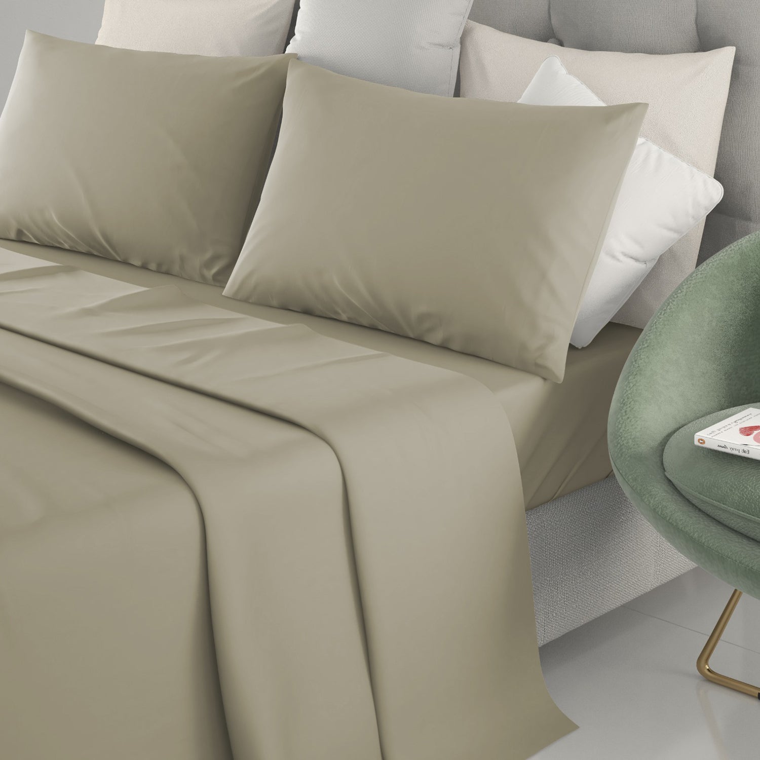 IRGE - Lenzuola Completo letto Matrimoniale Marta Sabbia 250x290 cm