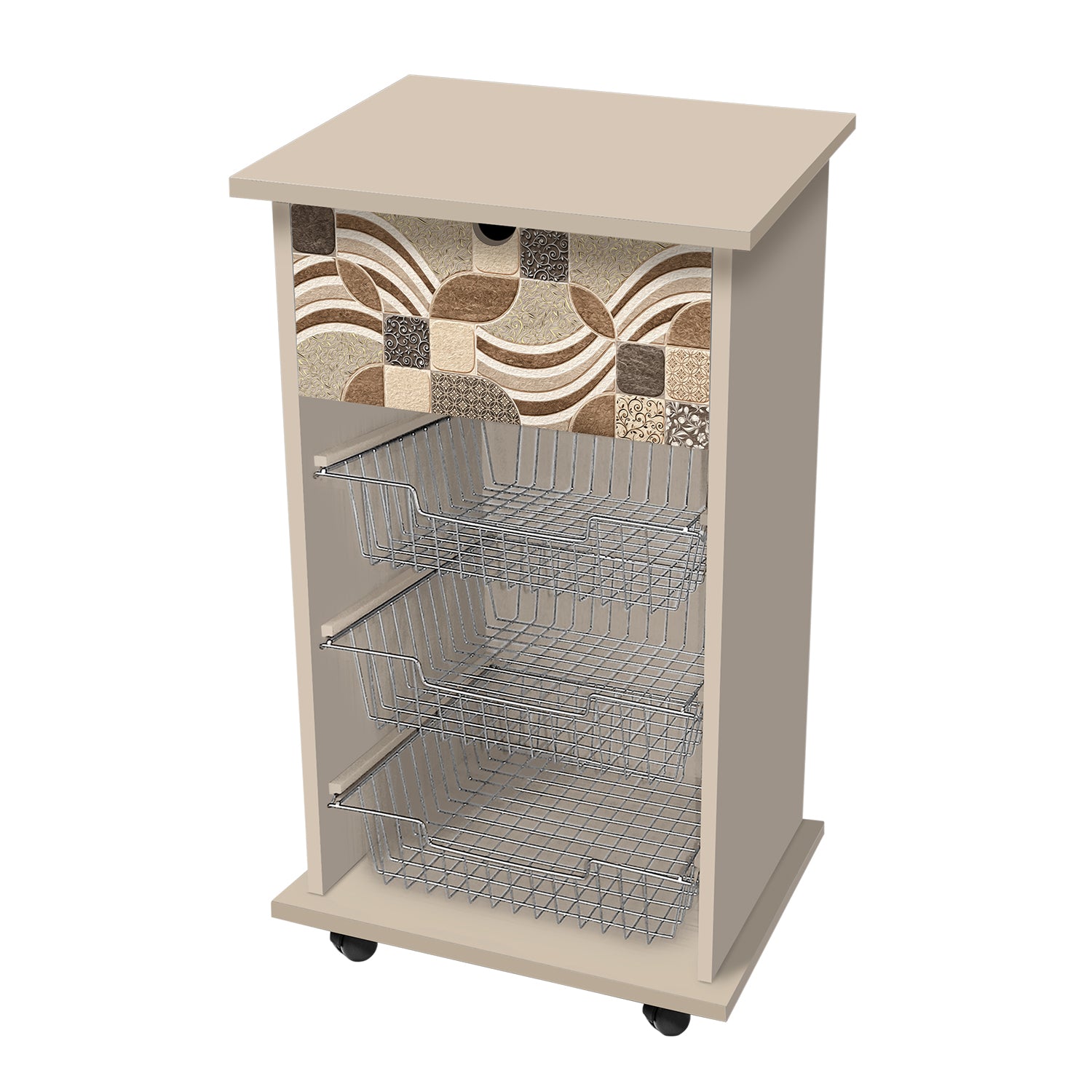 LUPIA - Carrello Portafrutta Tortora Linea Leaves Tiles Vintage - h85x40x45 cm