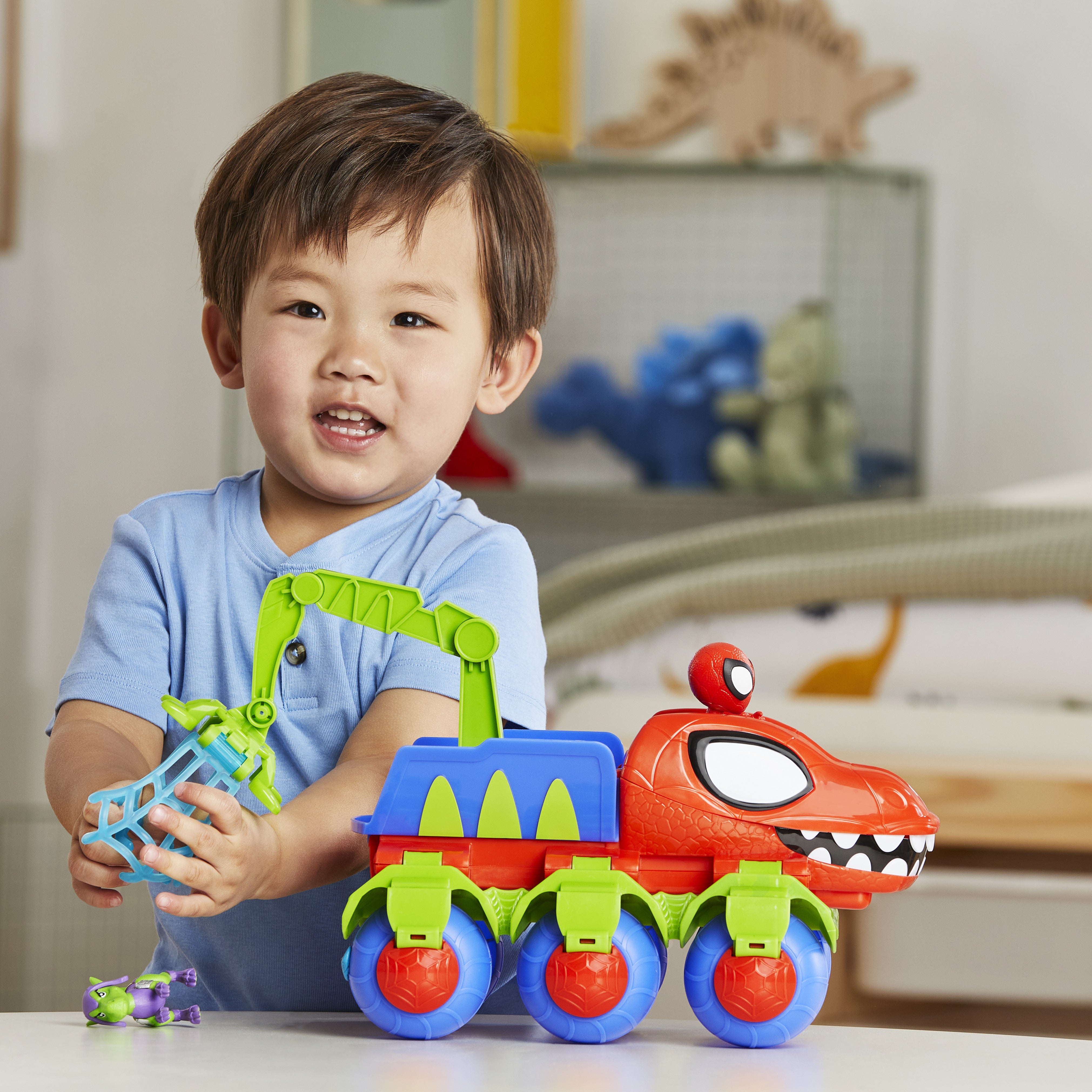 HASBRO - Marvel Spidey and His Amazing Friends Dino-Webs Crawler con Spidey e Goblin Raptor