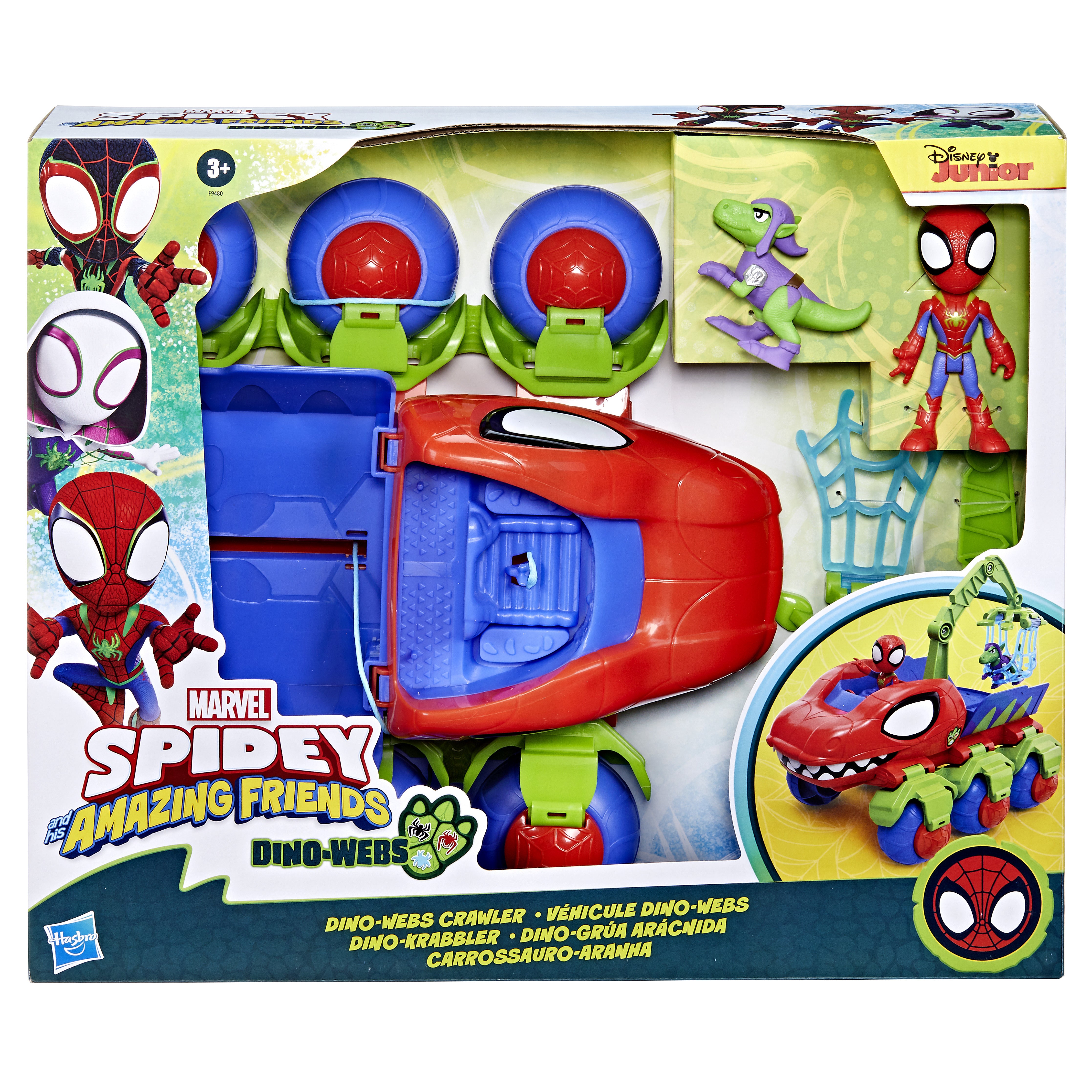 HASBRO - Marvel Spidey and His Amazing Friends Dino-Webs Crawler con Spidey e Goblin Raptor