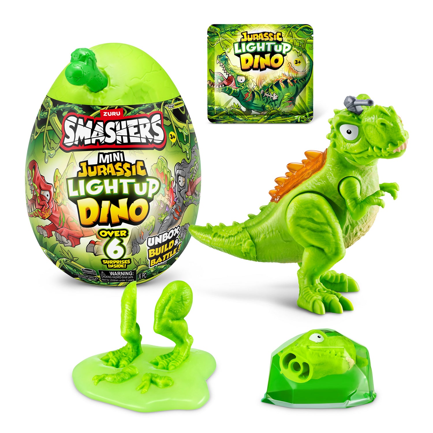 ZURU - Smashers Mini Jurassic Light Up Dino Egg - Uovo con Dinosauro Luminoso e Sorprese