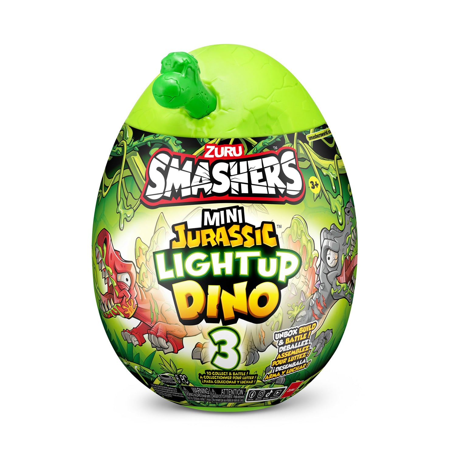 ZURU - Smashers Mini Jurassic Light Up Dino Egg - Uovo con Dinosauro Luminoso e Sorprese