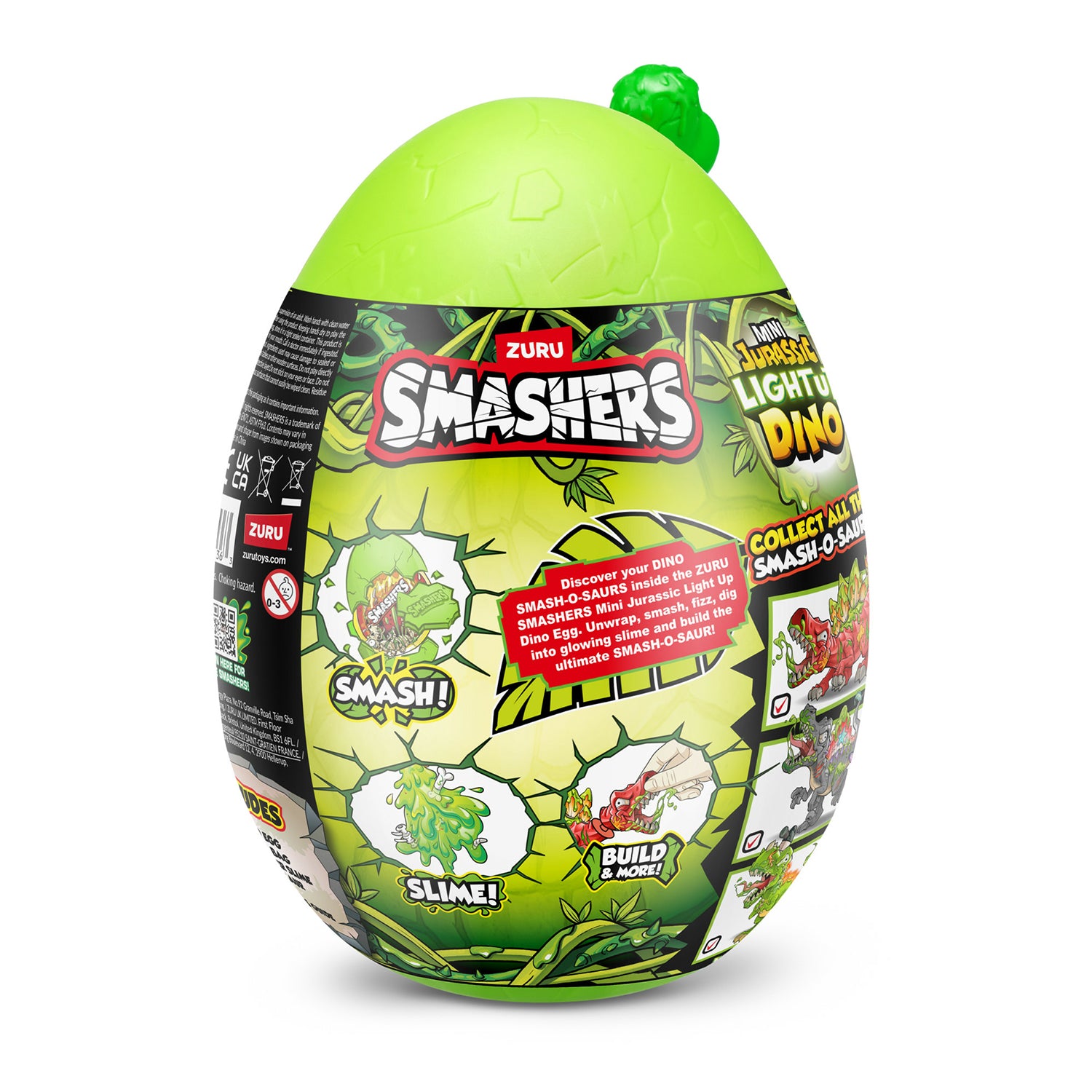 ZURU - Smashers Mini Jurassic Light Up Dino Egg - Uovo con Dinosauro Luminoso e Sorprese