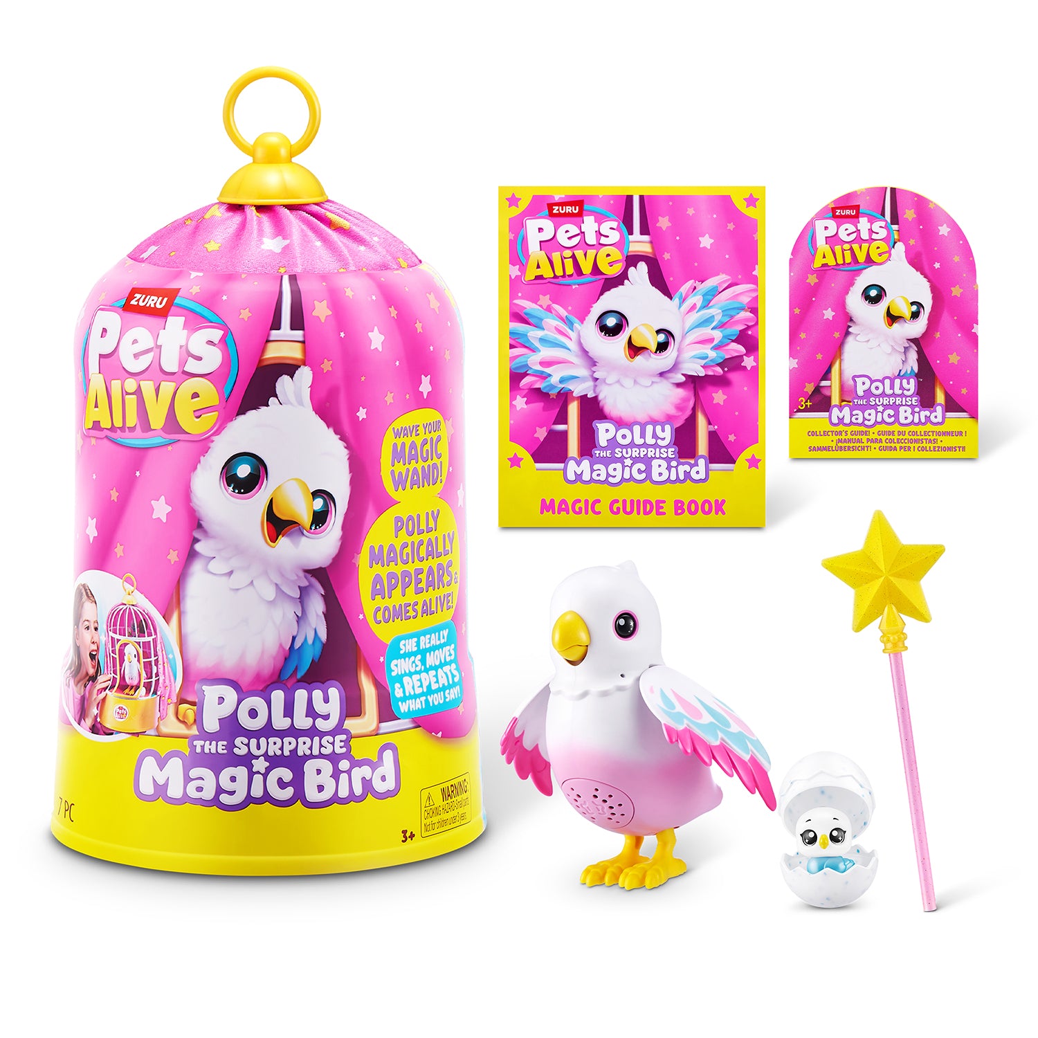 ZURU - Pets Alive Polly the Magic Bird Uccellino Interattivo con Gabbia e Bacchetta Magica 3+ Anni