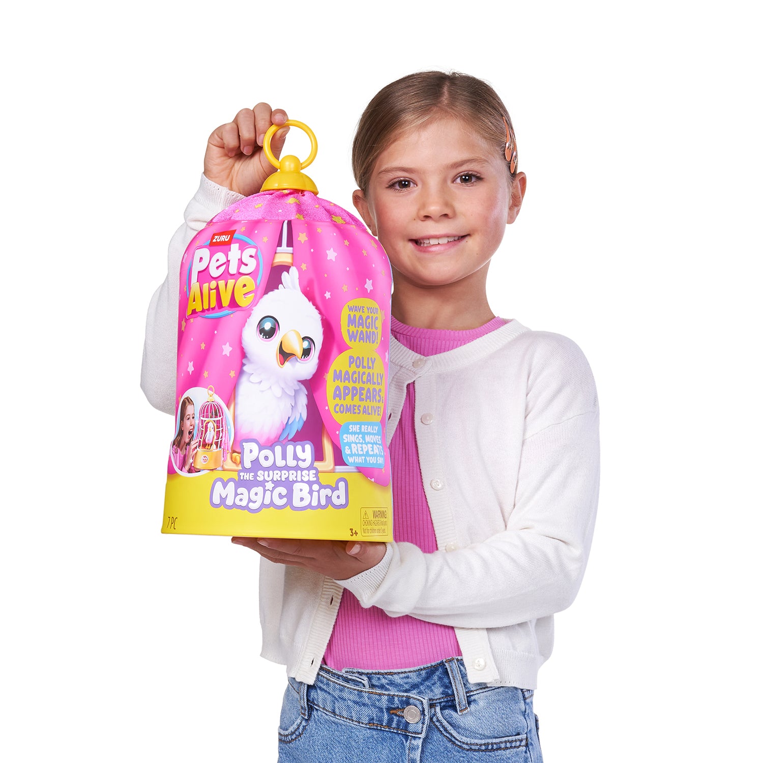 ZURU - Pets Alive Polly the Magic Bird Uccellino Interattivo con Gabbia e Bacchetta Magica 3+ Anni