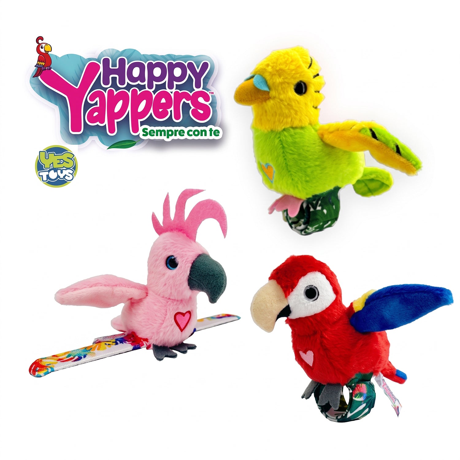 YES TOYS - Happy Yappers Uccellino Parlante Interattivo da Polso con Bracciale Serie 2 18+ Mesi