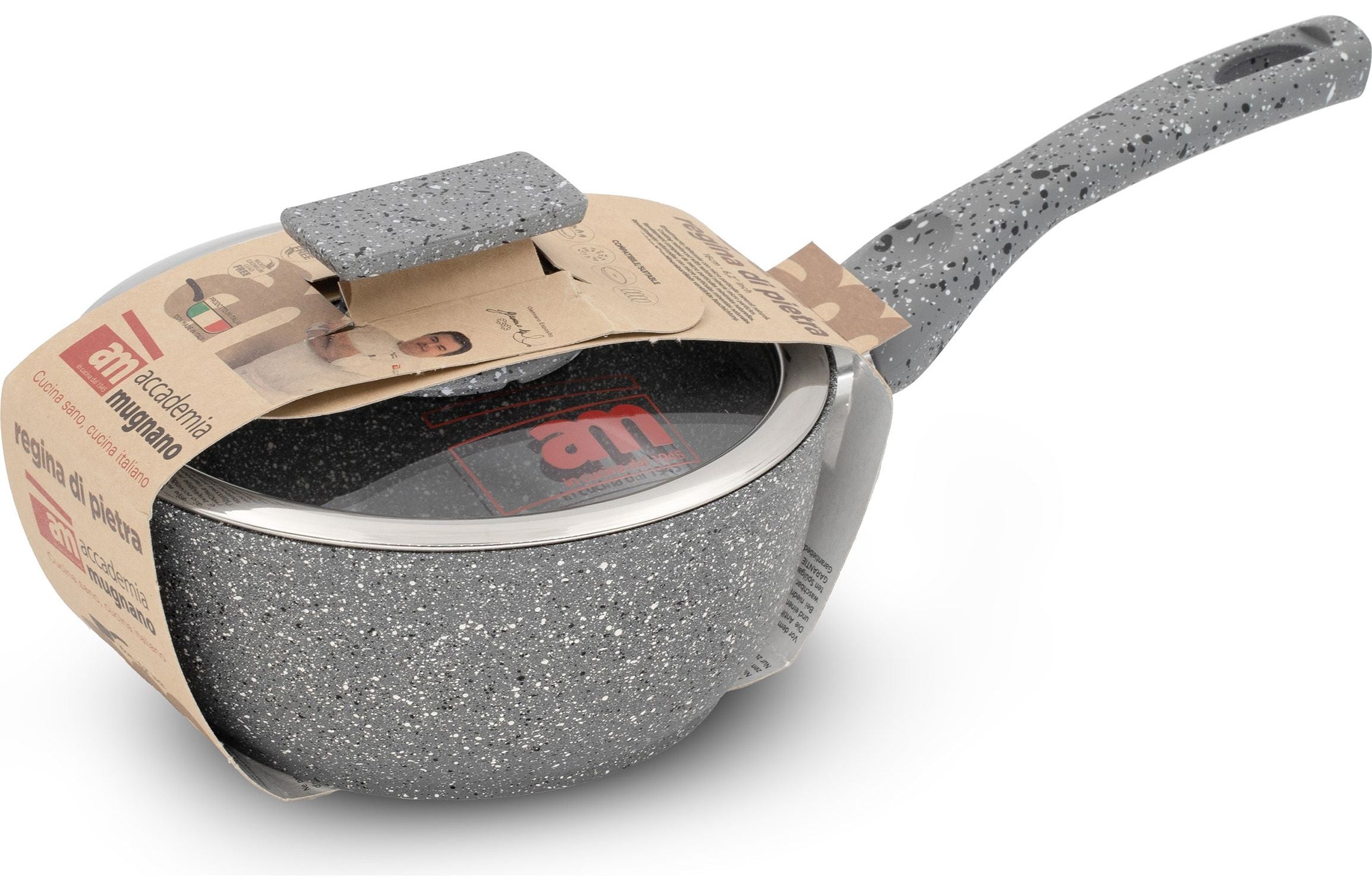 ACCADEMIA MUGNANO - Casseruola antiaderente con coperchio in vetro Regina di pietra Induction diametro 16 cm