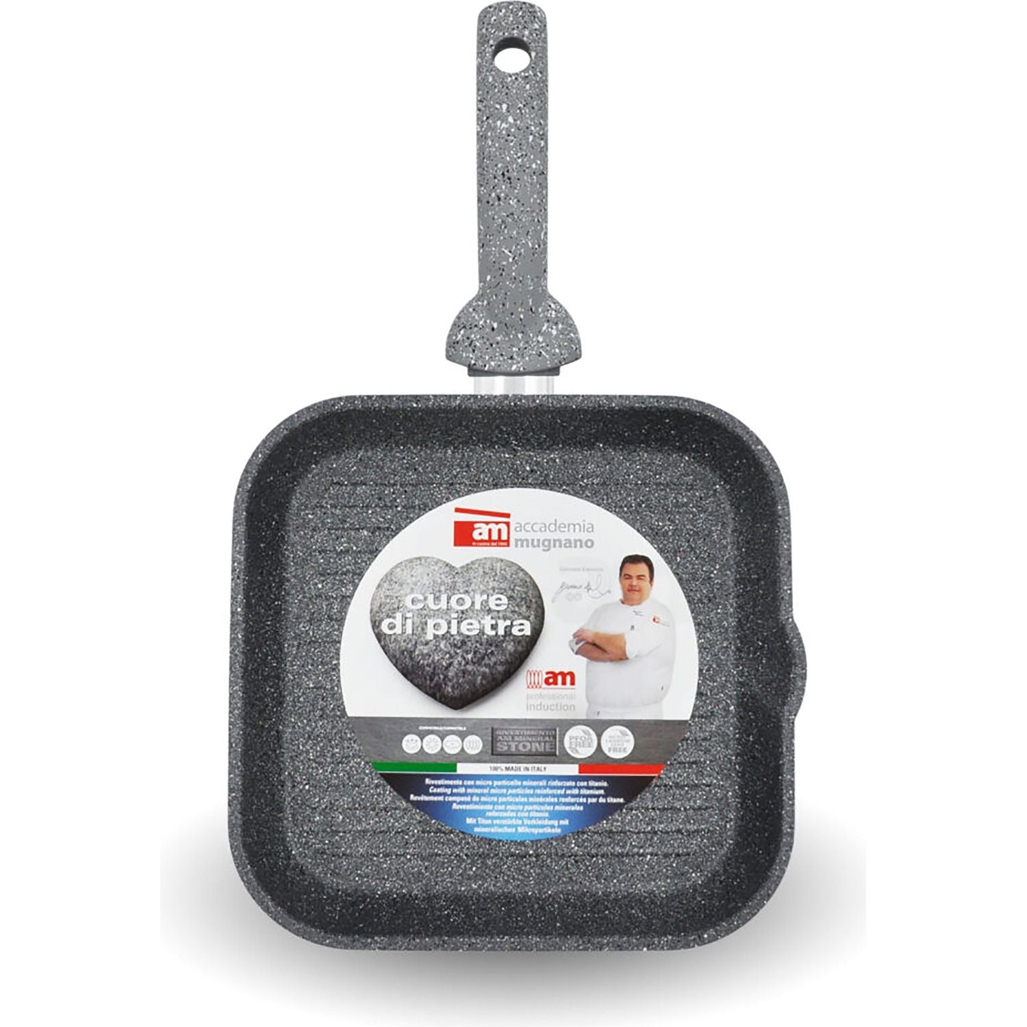 ACCADEMIA MUGNANO - Bistecchiera Quadrata antiaderente Linea Cuore di Pietra 28x28 cm