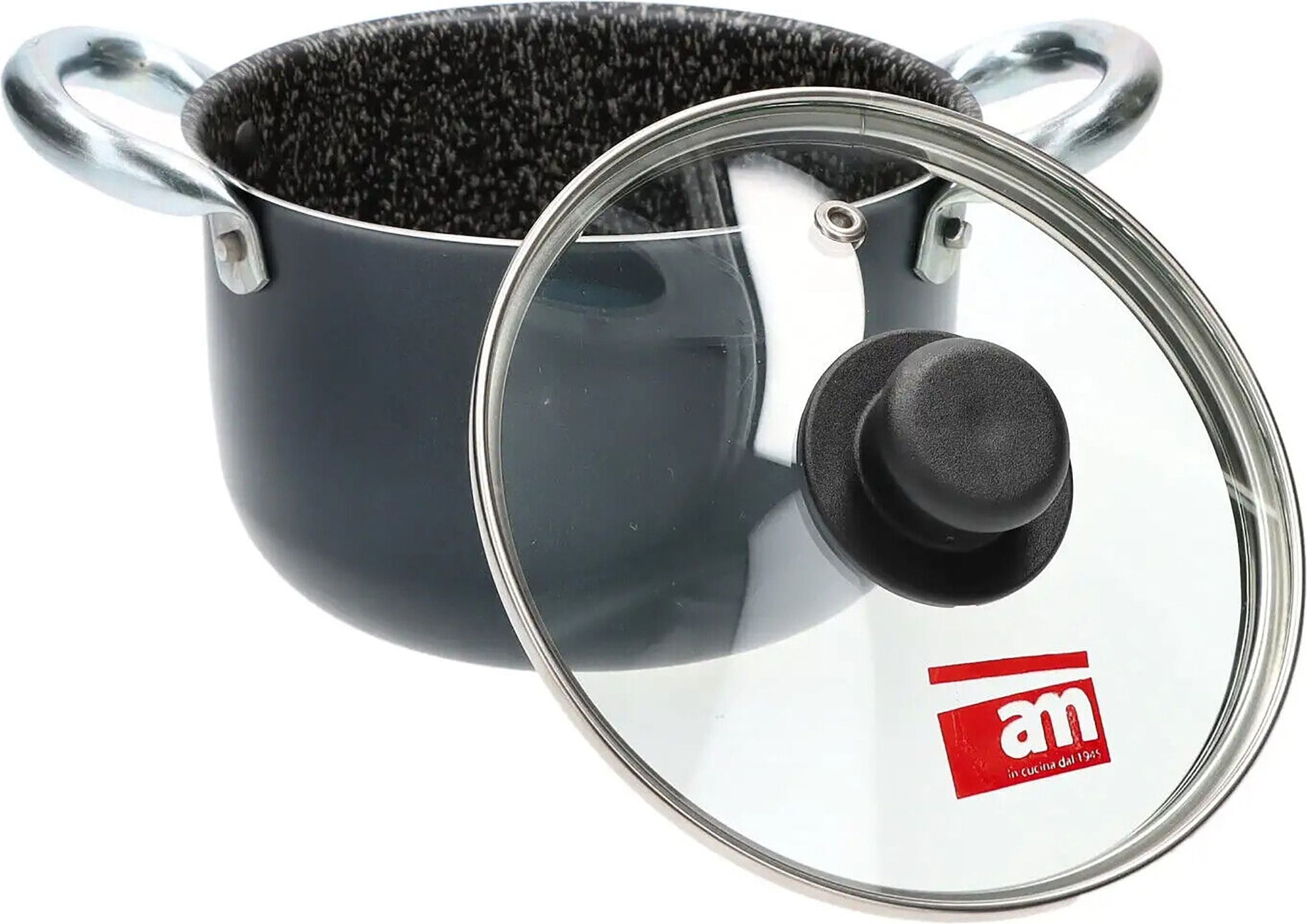 ACCADEMIA MUGNANO - Casseruola 2 manici con coperchio in vetro Linea Granito - diametro 16 cm