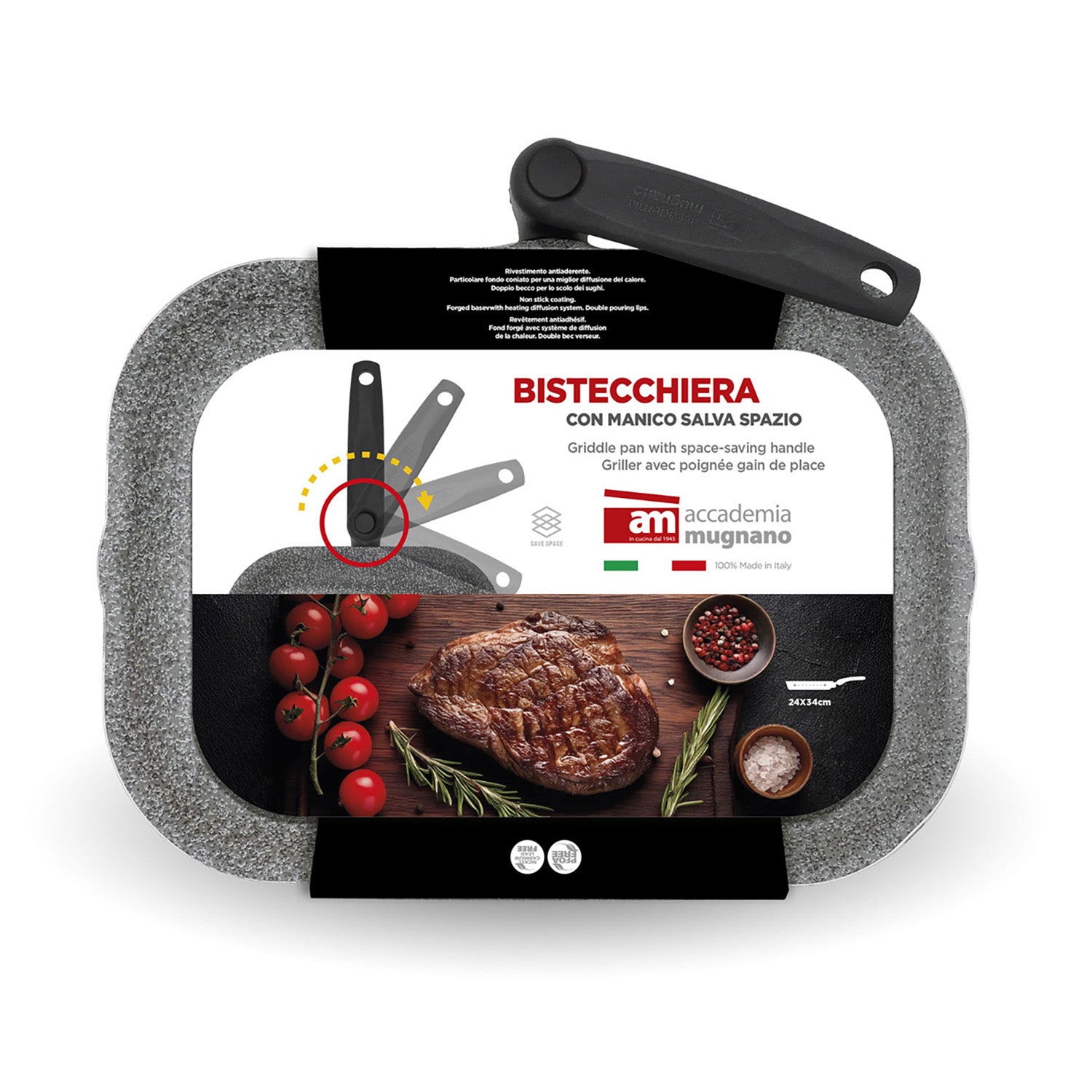 ACCADEMIA MUGNANO - Bistecchiera con Manico Salvaspazio 24x34 cm