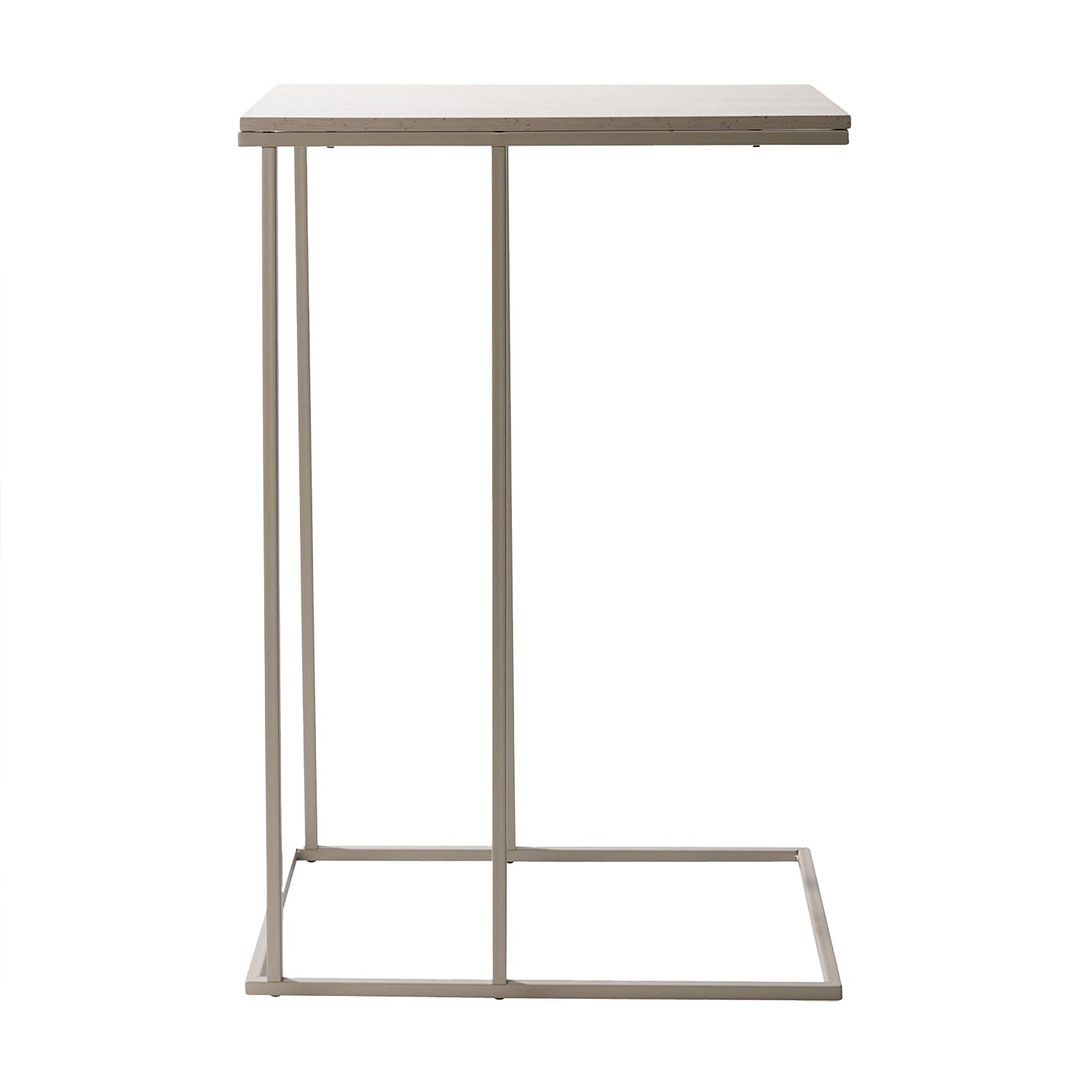 KOOPMAN - Tavolino a forma di C in metallo e MDF effetto Marmo Sabbia - h58x40x26 cm