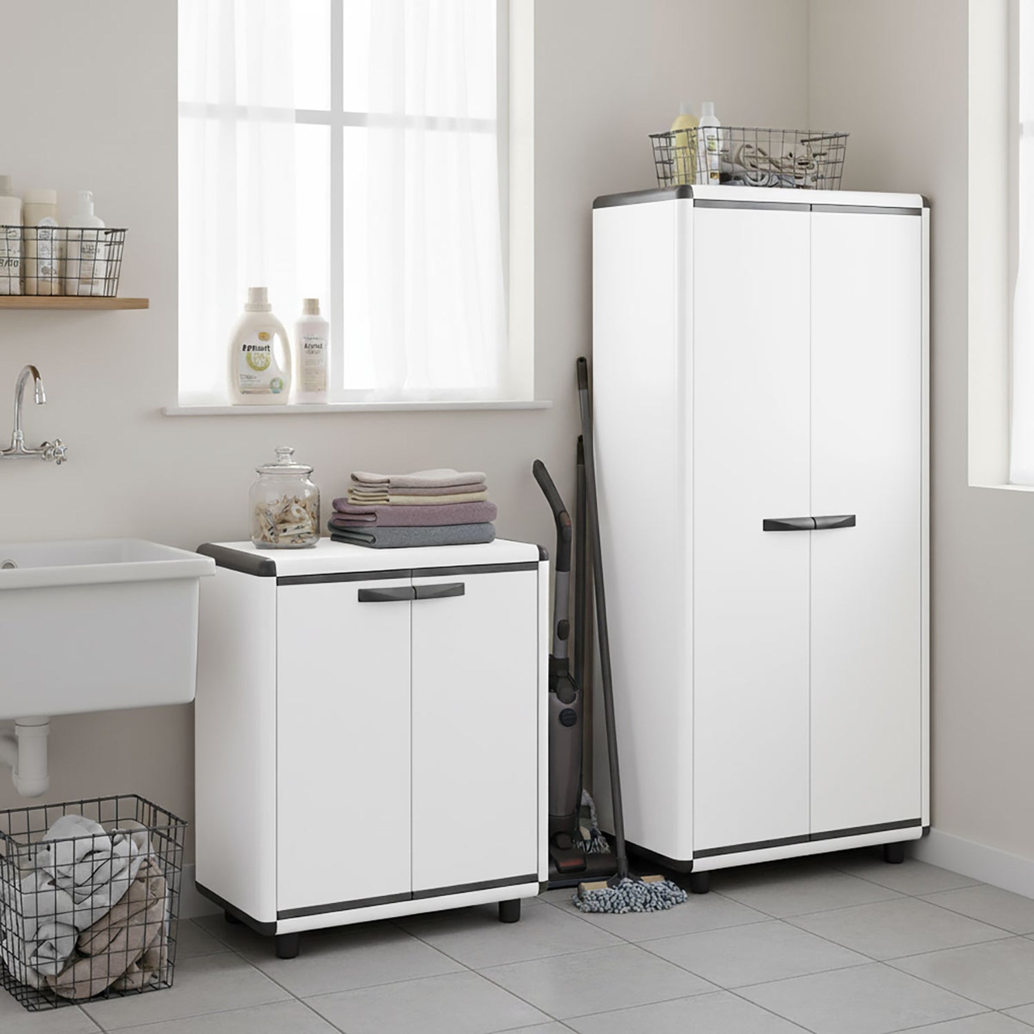 GAROFALO - Mobile Basso Multiuso in PVC con Ripiani Linea Easy Iceline - h92x70x39 cm