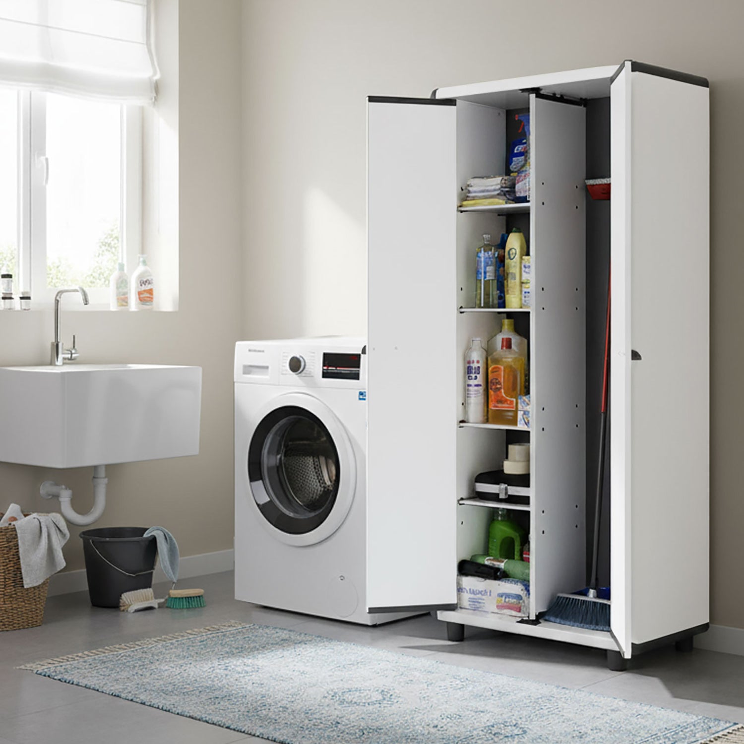 GAROFALO - Mobile Alto Multiuso Portascope in PVC con 4 Ripiani Linea Easy Iceline - h175x70x39 cm