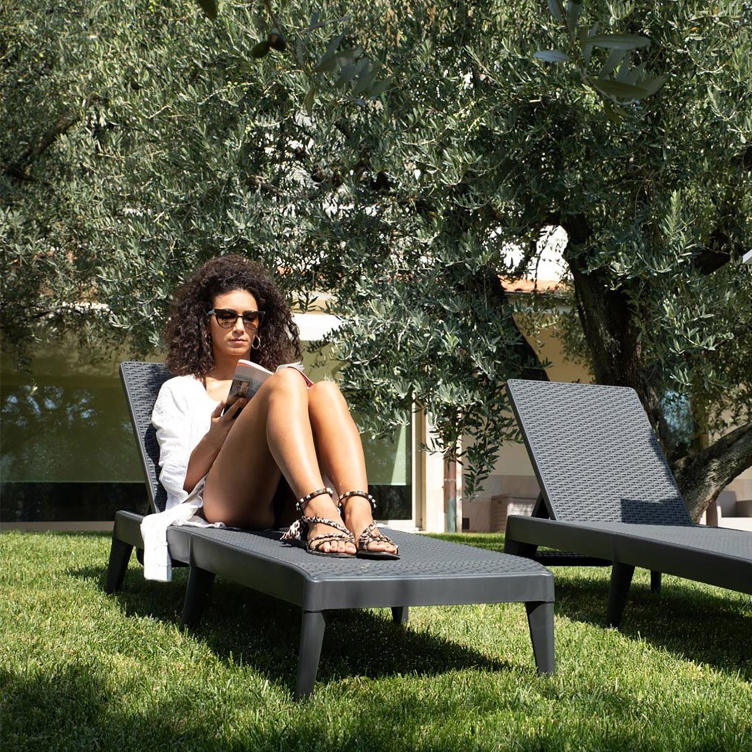 TOOMAX - Lettino da esterno Numana Effetto Rattan Antracite con schienale regolabile - h29x186x60 cm