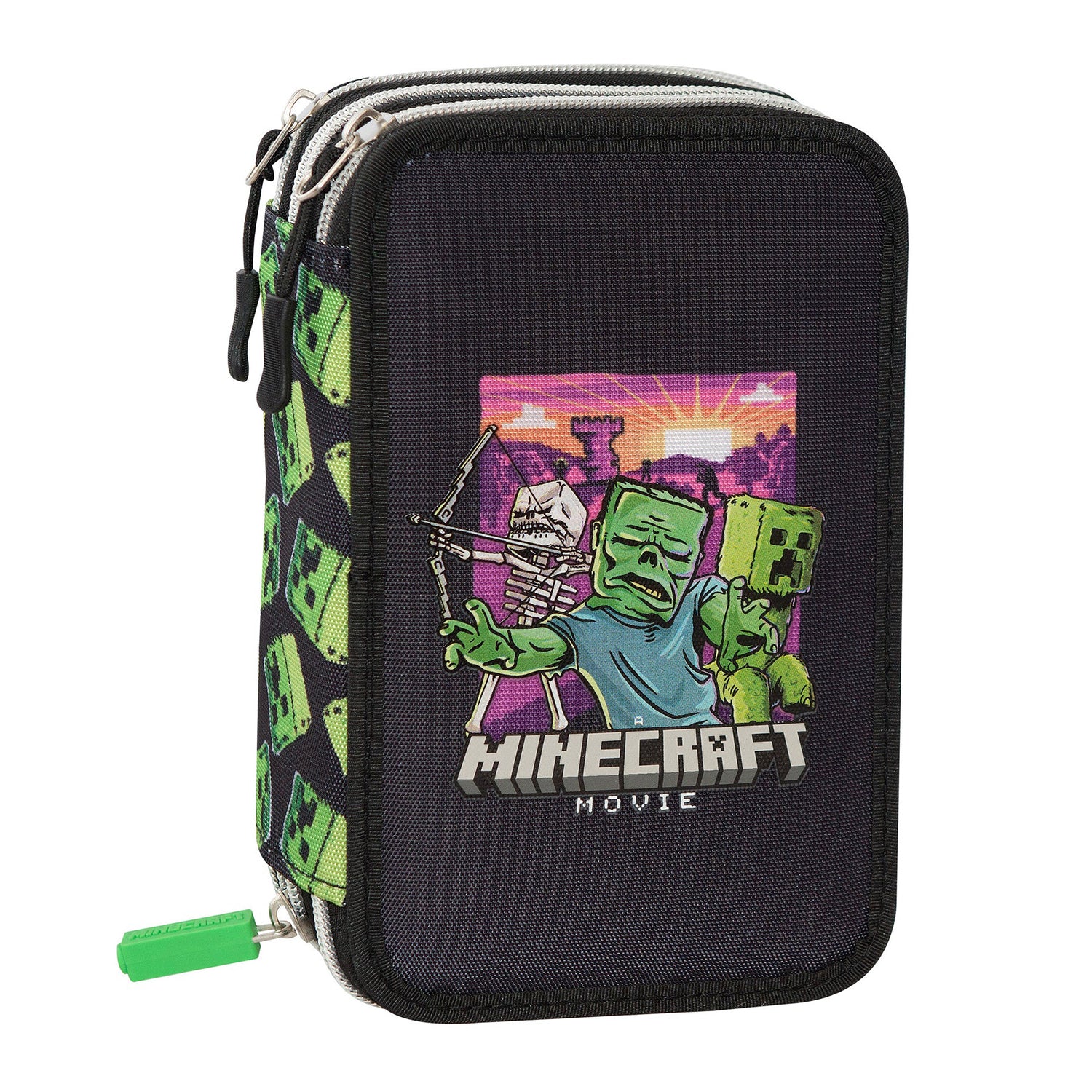 FC PANINI - Astuccio Minecraft Movie 3 Zip Nero/Verde