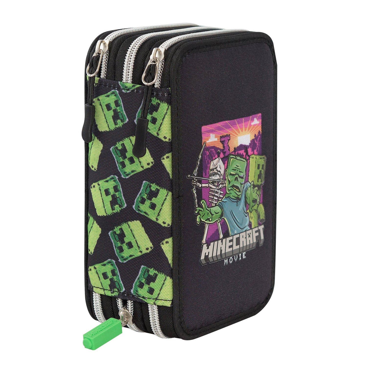 FC PANINI - Astuccio Minecraft Movie 3 Zip Nero/Verde