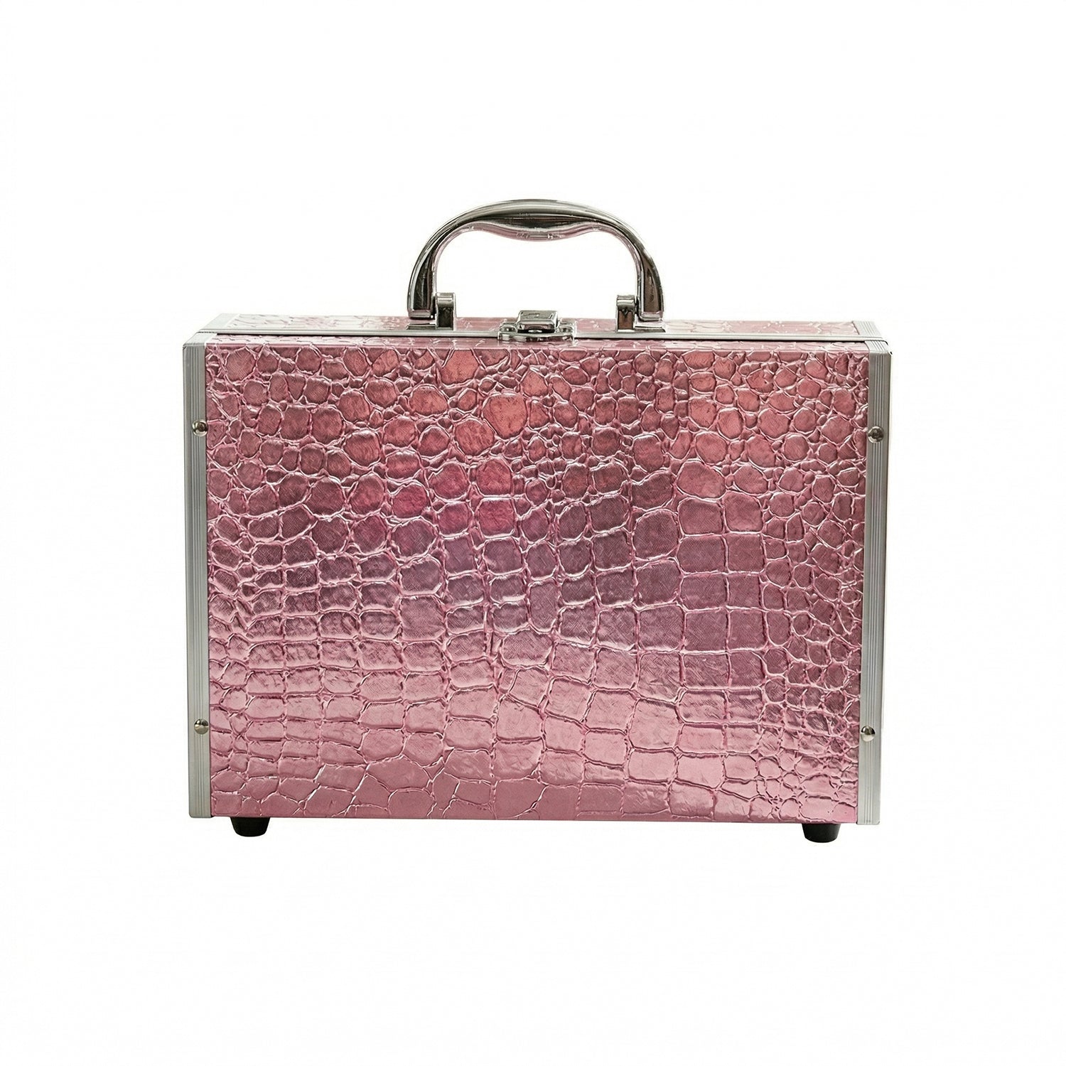 SANDEL - Valigetta Make-Up 46 Pezzi Effetto Coccodrillo Rosa - h23,5x17x7,5 cm