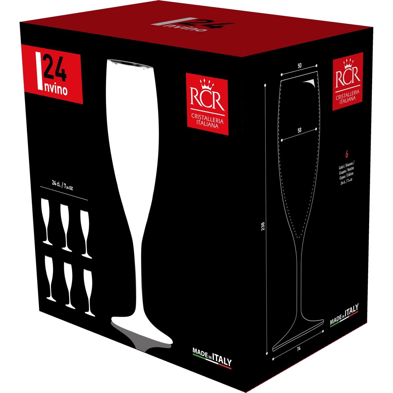 RCR CRISTALLERIA ITALIANA - Calici Flute Invino in vetro 24 cl - set 6 pezzi