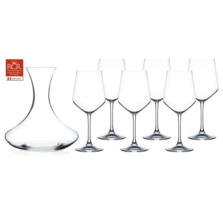 RCR CRISTALLERIA ITALIANA - Set Vino Universum 7 pezzi - Decanter + 6 Calici