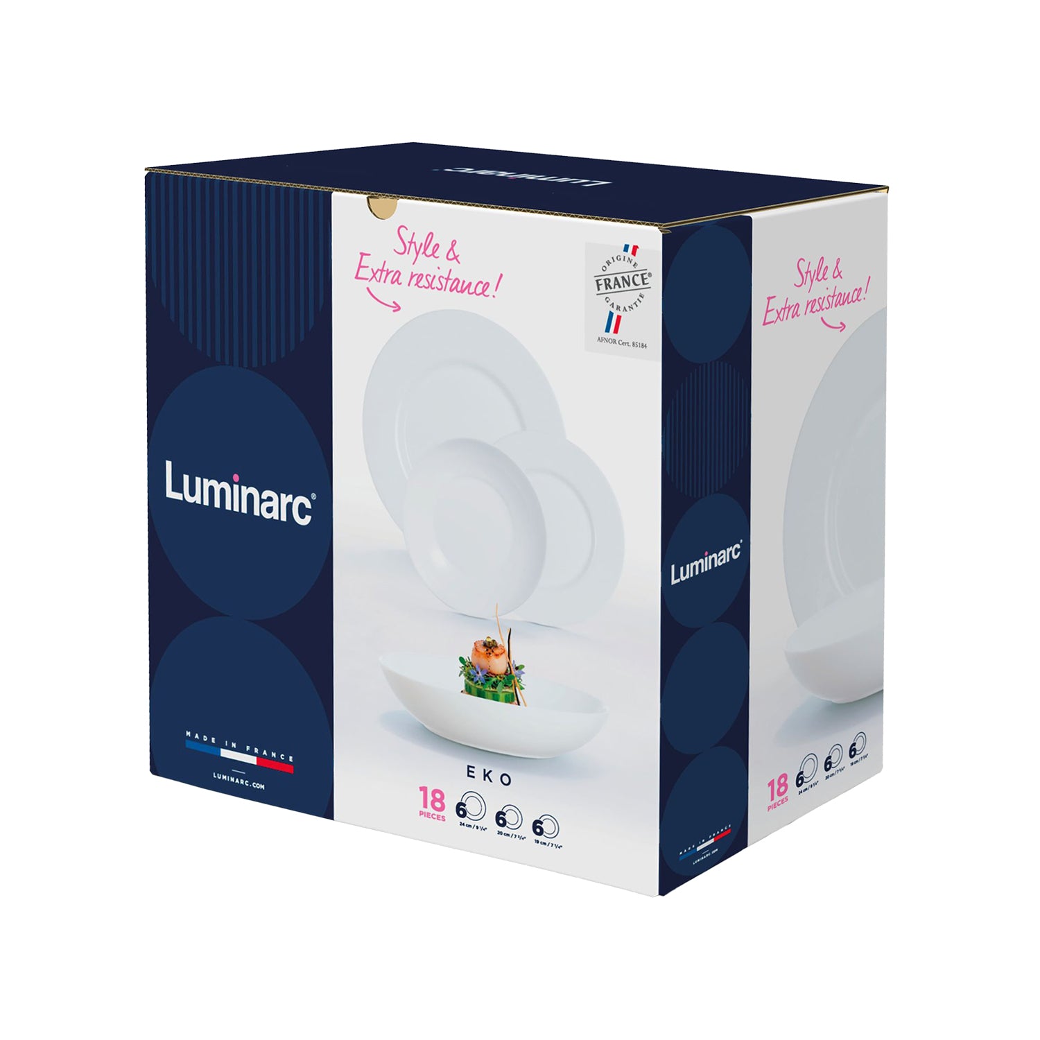 LUMINARC - Servizio di Piatti Eko 18 Pezzi in Vetro Opale Bianco