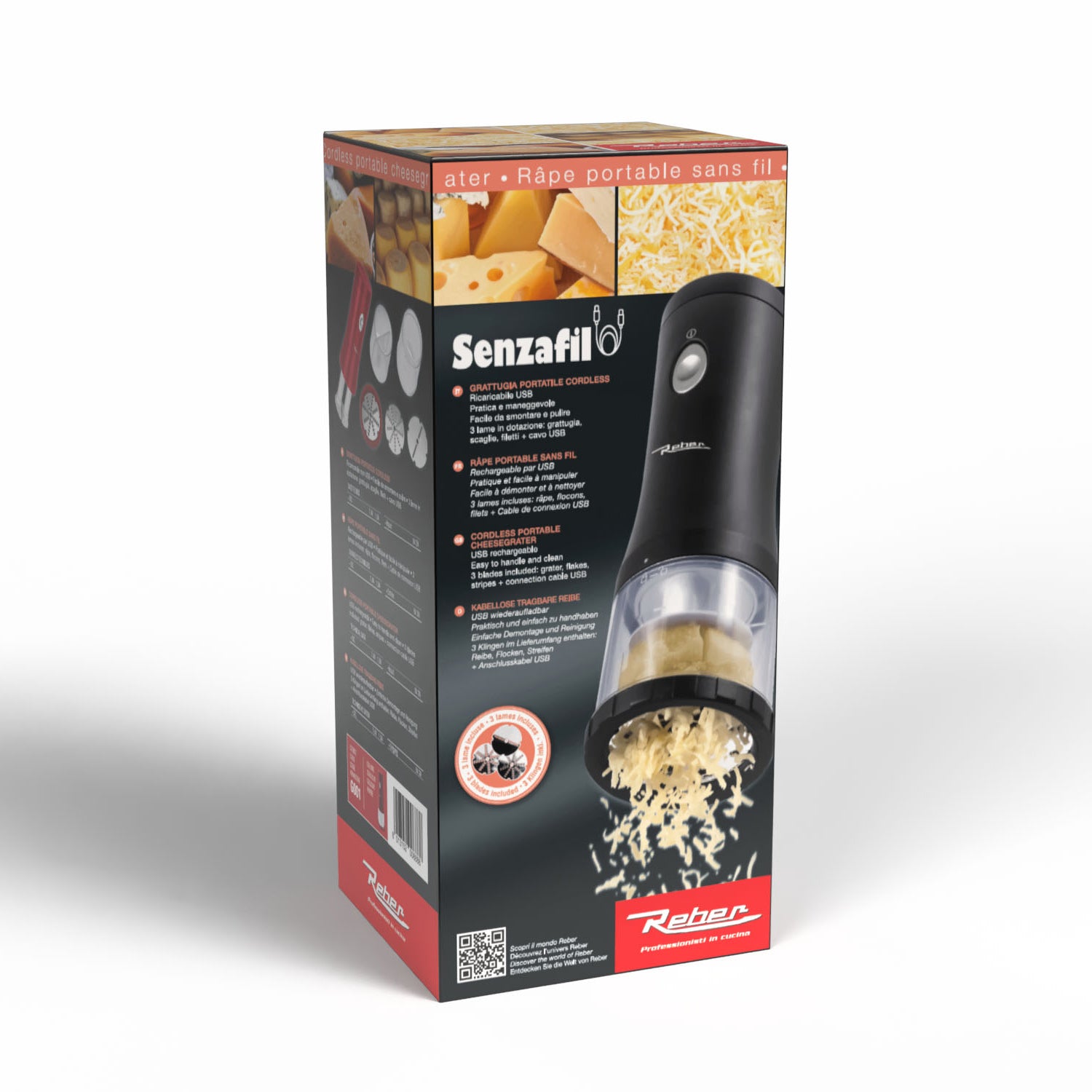 REBER - Grattugia Elettrica Cordless Ricaricabile USB Senzafilo Black