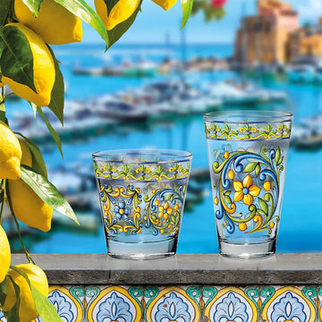 Set Di 8 Bicchieri In Vetro Catalina Da 400 Ml | Karma | Design Martellato Artigianale | Colore Foglia Di Tè | Vetro Soffiato A Mano - 3