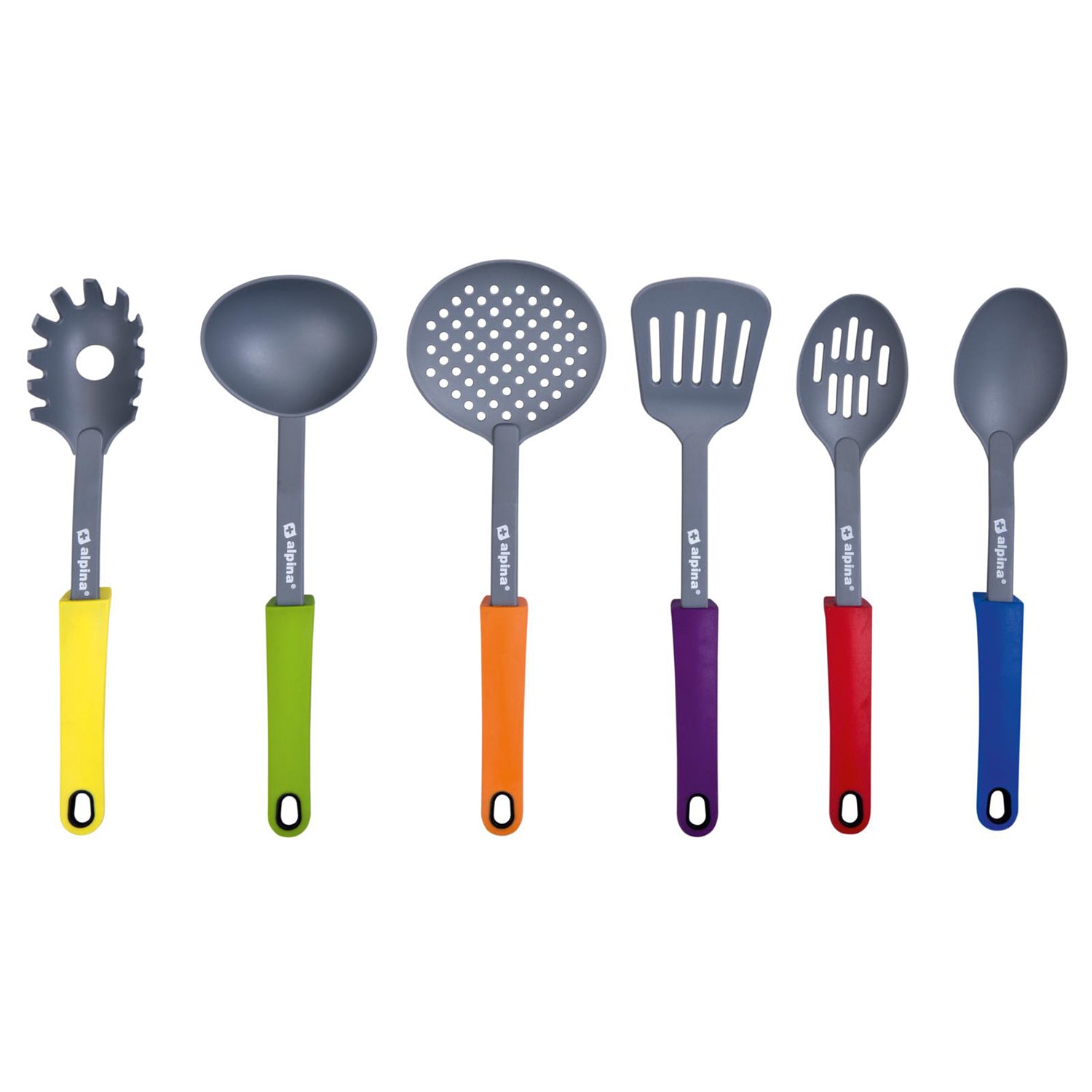 ALPINA - Set Utensili da Cucina in Nylon con Stand Grigio 7 Pezzi