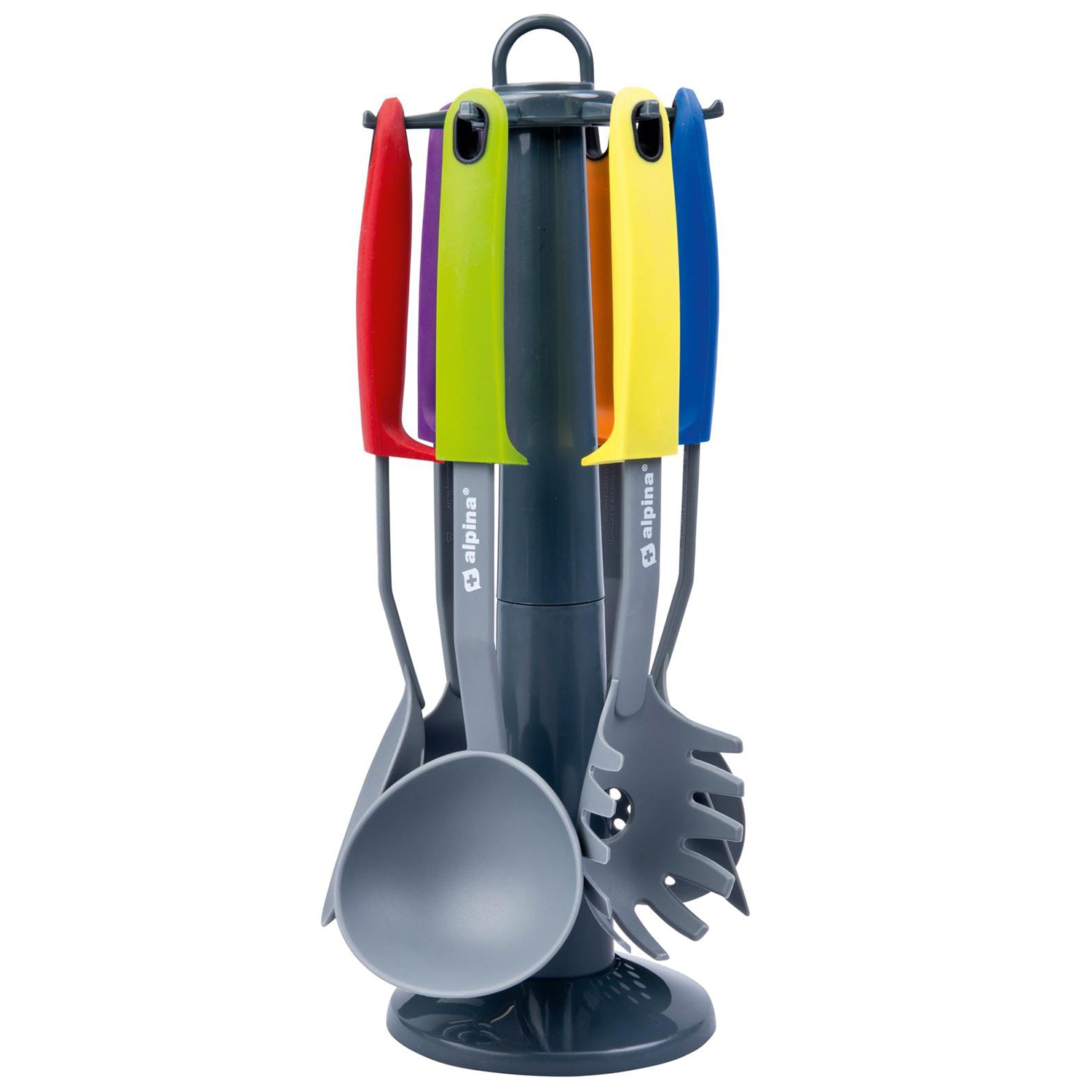 ALPINA - Set Utensili da Cucina in Nylon con Stand Grigio 7 Pezzi