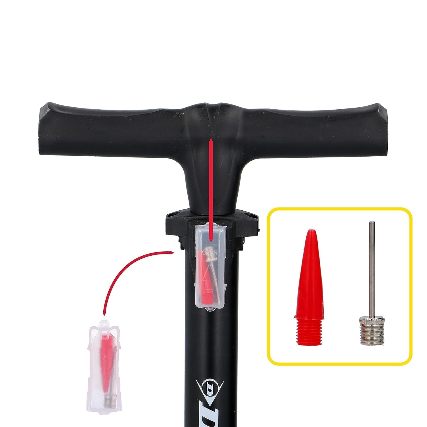DUNLOP - Pompa da Terra per Bicicletta con Adattatori - Compatibile con valvole Schrader, Presta e Dunlop