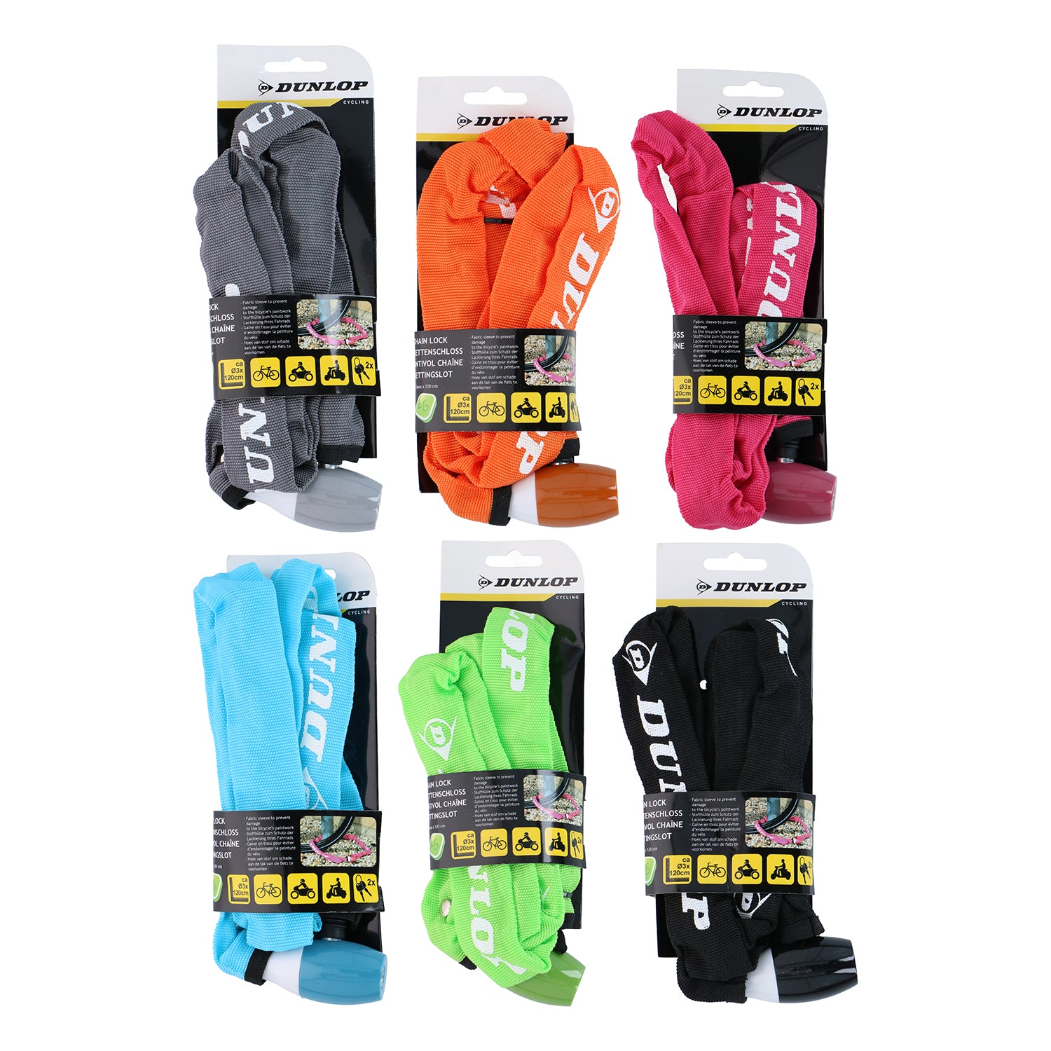 DUNLOP - Catena Antifurto per Bicicletta con Lucchetto e Chiavi Lunghezza 120 cm