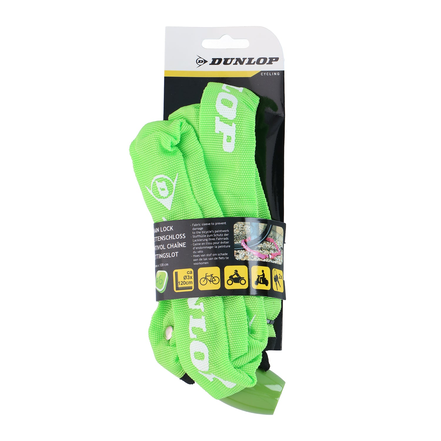 DUNLOP - Catena Antifurto per Bicicletta con Lucchetto e Chiavi Lunghezza 120 cm