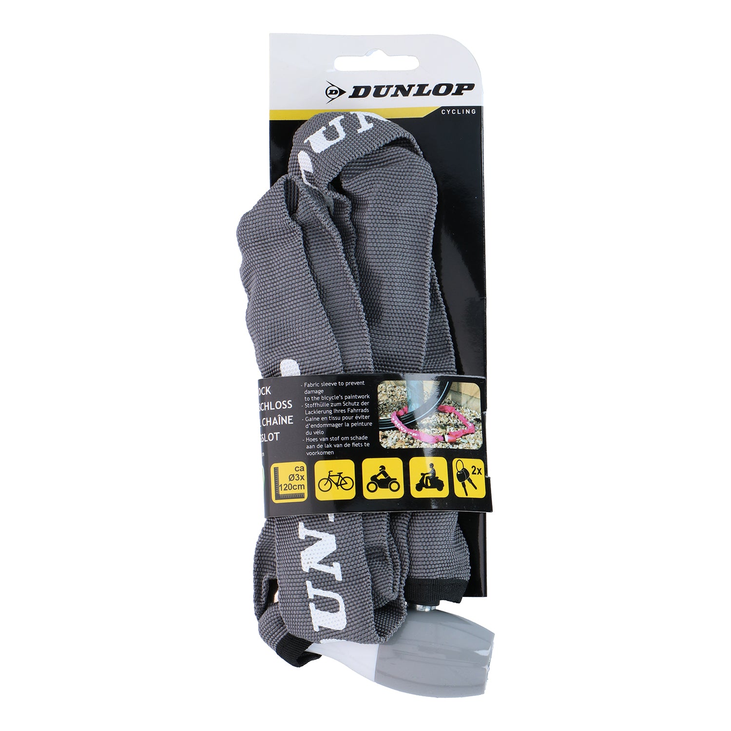 DUNLOP - Catena Antifurto per Bicicletta con Lucchetto e Chiavi Lunghezza 120 cm