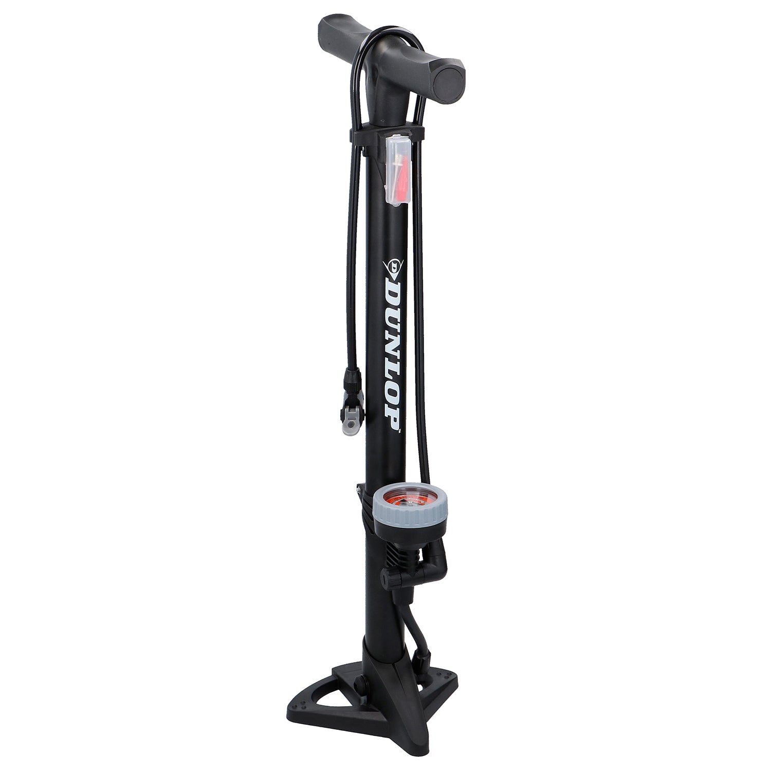 DUNLOP - Pompa da Terra per Bicicletta con Manometro Analogico e Adattatori - Compatibile con valvole Schrader, Presta e Dunlop