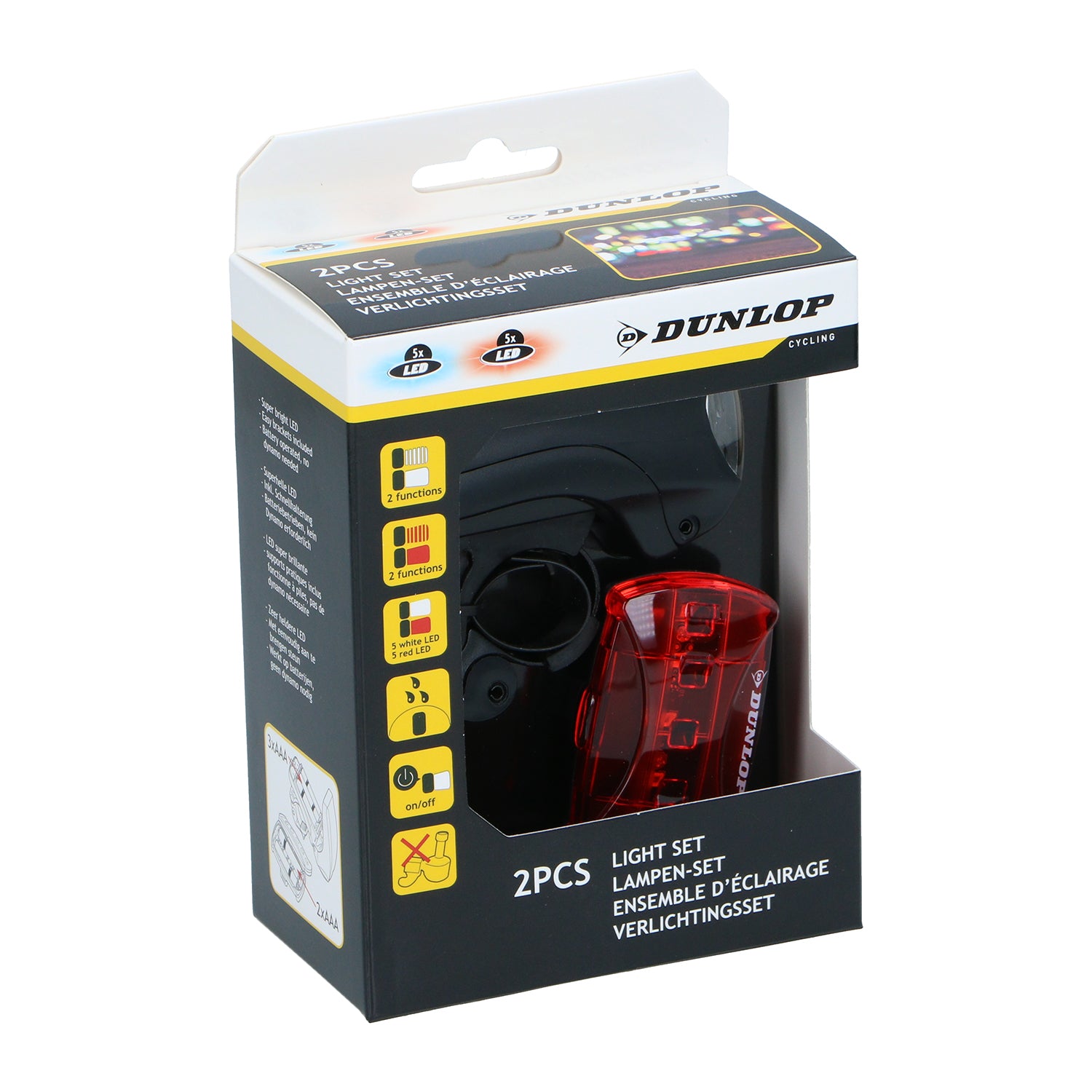 DUNLOP - Set Luci LED per Bicicletta 2 Pezzi - Luce Anteriore Bianca + Posteriore Rossa