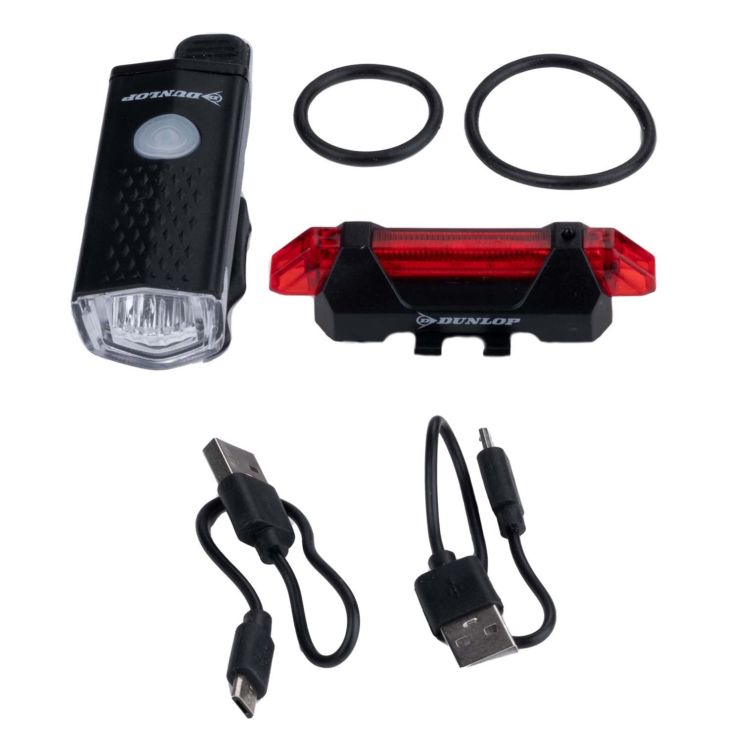DUNLOP - Set Luci LED Ricaricabili per Bicicletta - Anteriore + Posteriore USB