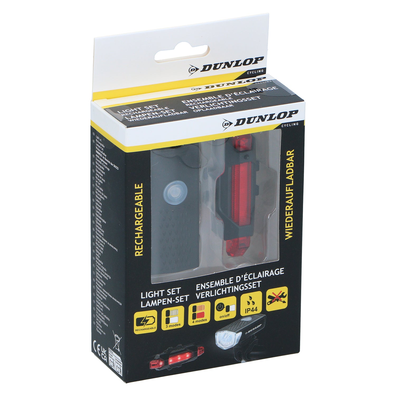 DUNLOP - Set Luci LED Ricaricabili per Bicicletta - Anteriore + Posteriore USB