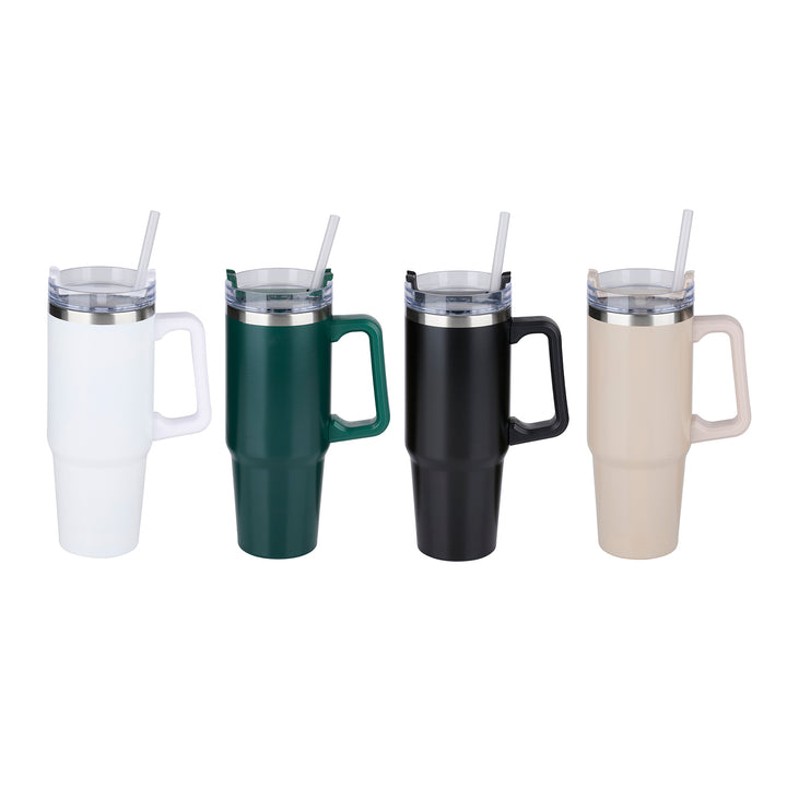 Thermos - Caraffa termica in acciaio INOX, 355 ml, per cannuccia, colore: rosa bottiglia con cannuccia Blu