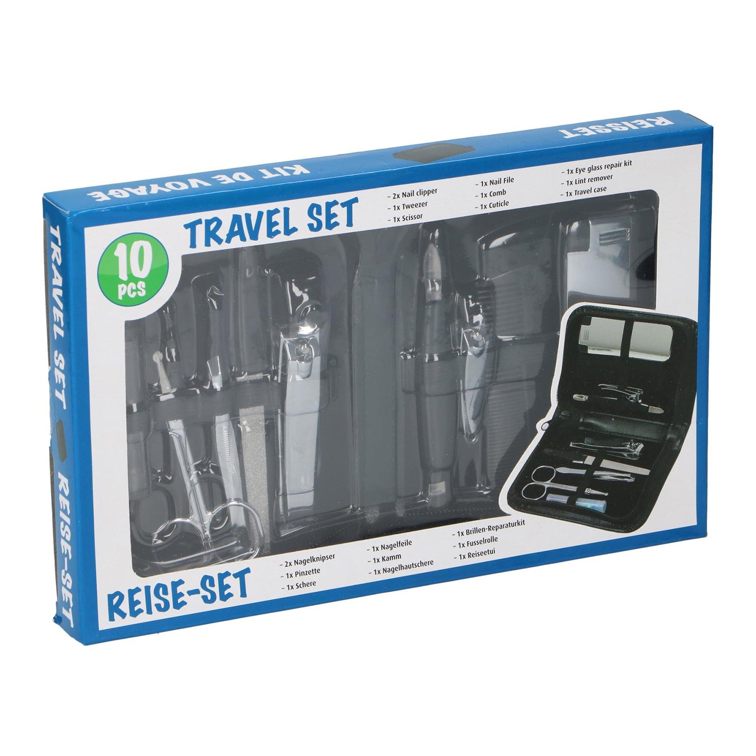 EDCO - Kit da Viaggio 10 Strumenti con Accessori per Manicure e Custodia Zip