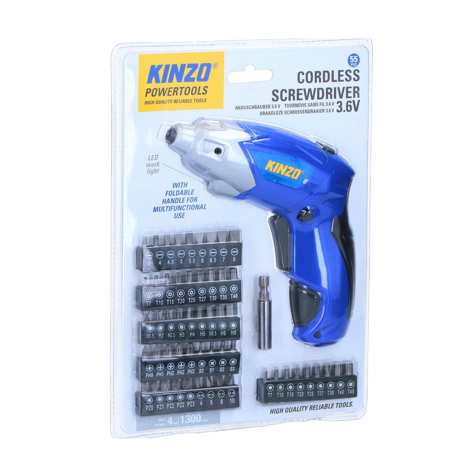KINZO - Cacciavite Elettrico 3,6V Ricaricabile USB 55 pezzi
