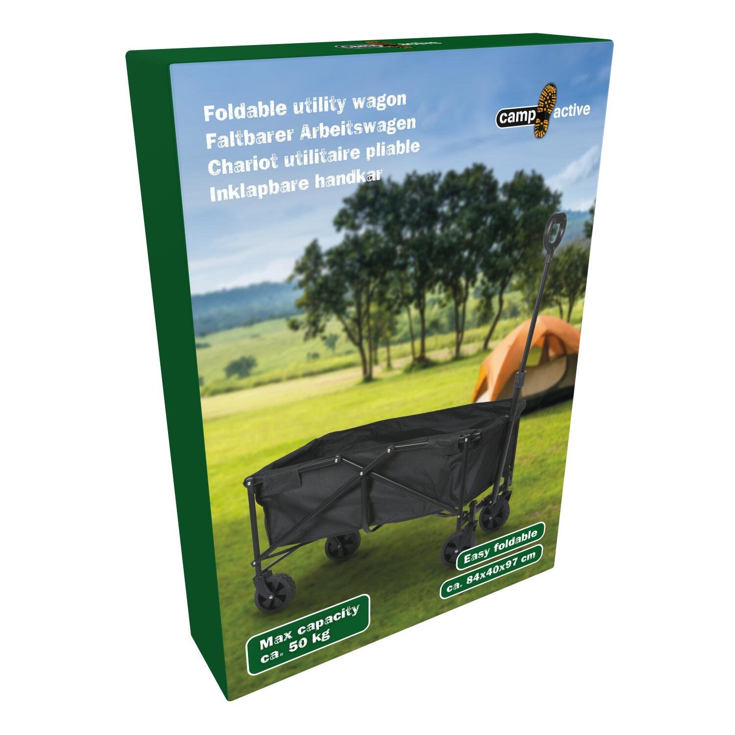 CAMP ACTIVE - Carrello Pieghevole Utility Nero Capacità max 50 kg - h97x84x40 cm