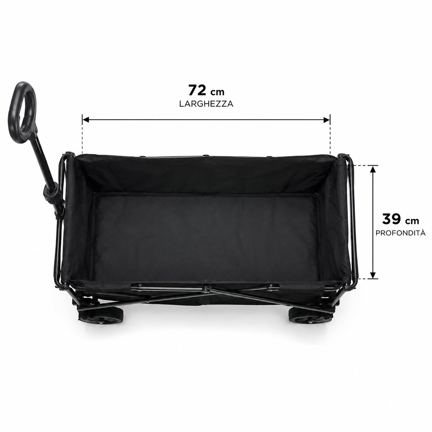 CAMP ACTIVE - Carrello Pieghevole Utility Nero Capacità max 50 kg - h97x84x40 cm