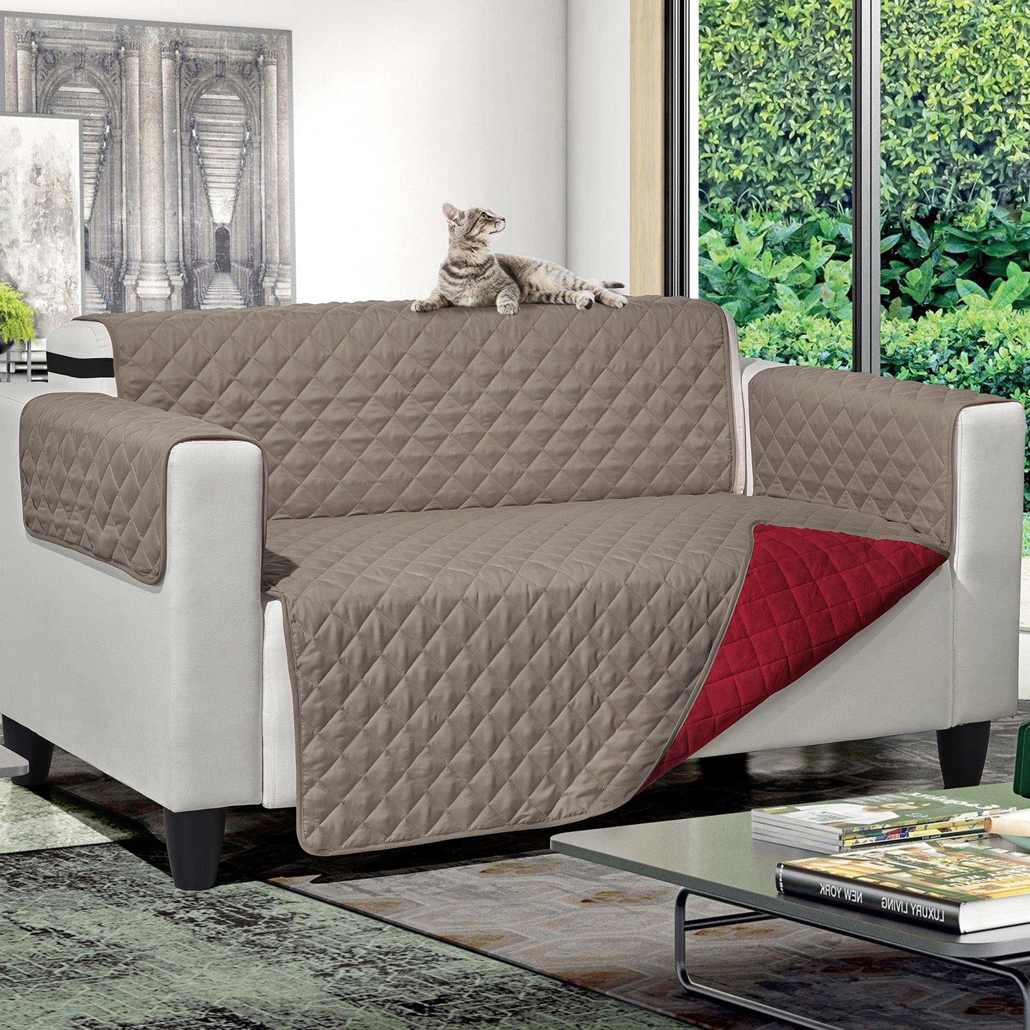 FRATELLI ZAMBETTI - Copripoltrona Princess & Prince Bicolor Tortora e Bordeaux 165x180 cm