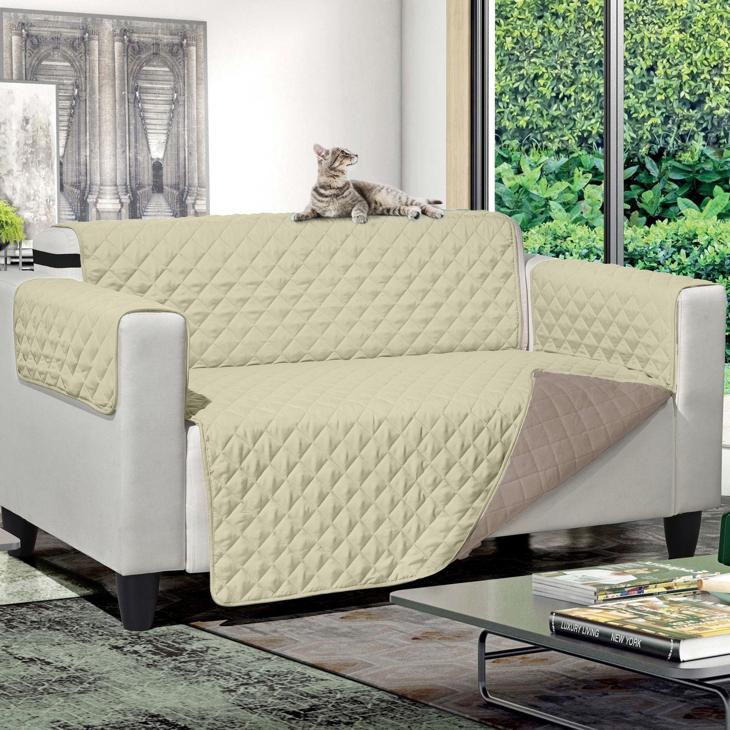 FRATELLI ZAMBETTI - Copridivano Princess & Prince Bicolor 3 posti Panna e Tortora 279x180 cm