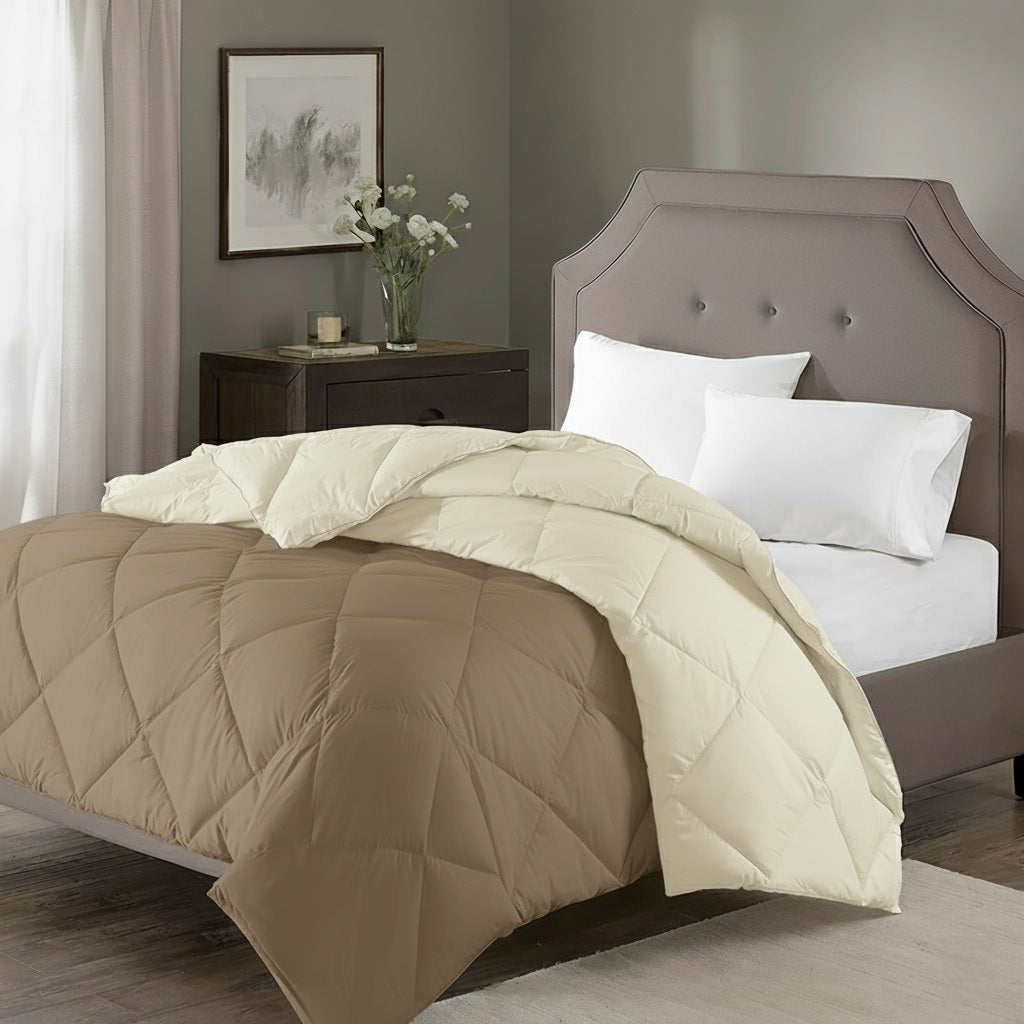 FRATELLI ZAMBETTI - Piumino Matrimoniale in microfibra Cape Horn bicolore Tortora/Panna 200x250 cm