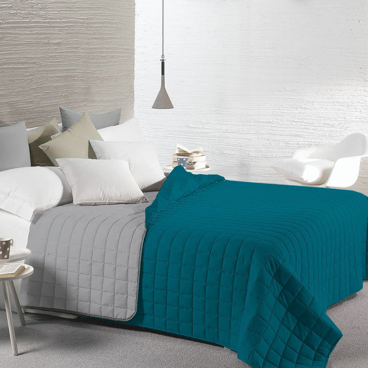 FRATELLI ZAMBETTI - Trapunta Matrimoniale Bicolore Petrolio e Grigio 260x260 cm