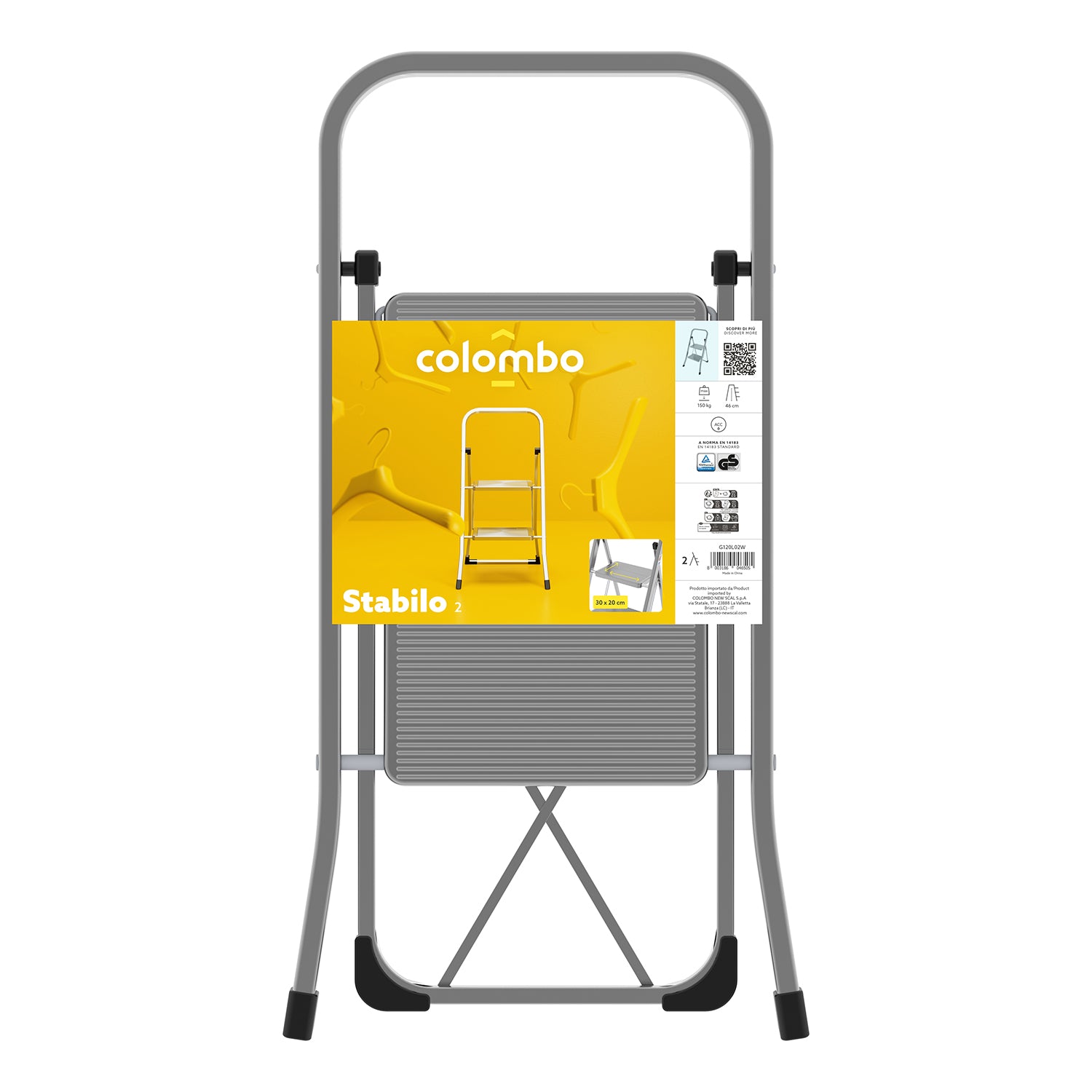 COLOMBO - Sgabello Pieghevole 2 Gradini in Acciaio Stabilo - h81x46x55 cm