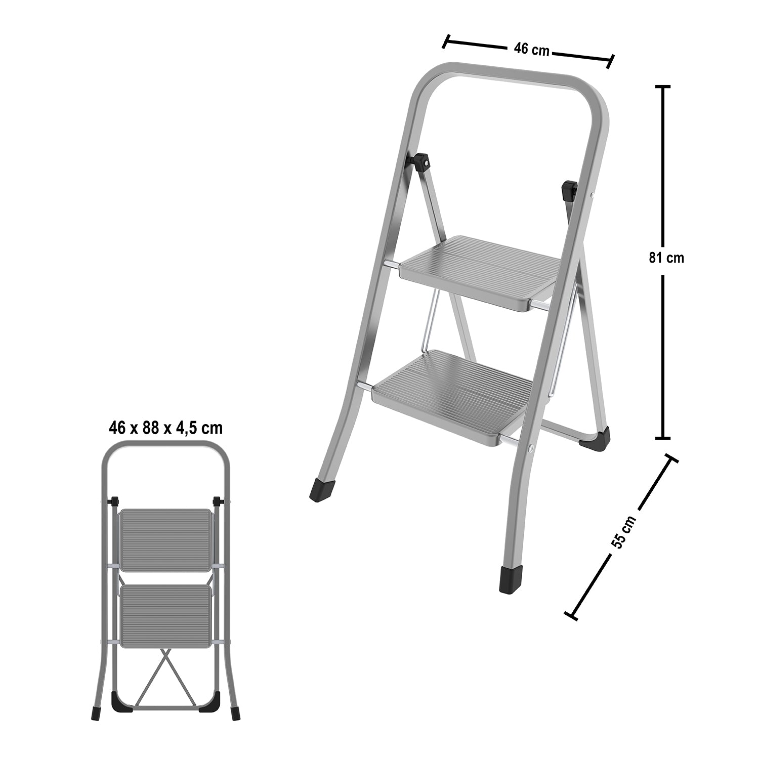 COLOMBO - Sgabello Pieghevole 2 Gradini in Acciaio Stabilo - h81x46x55 cm