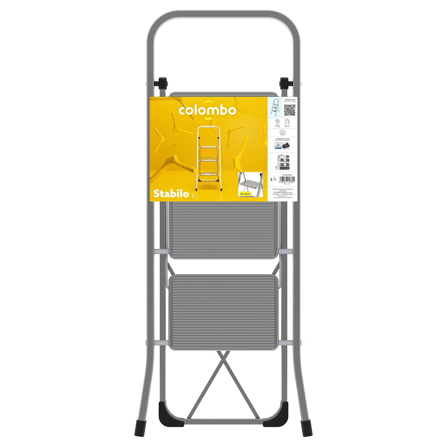 COLOMBO - Sgabello Pieghevole 3 Gradini in Acciaio Stabilo - h104x46x73 cm