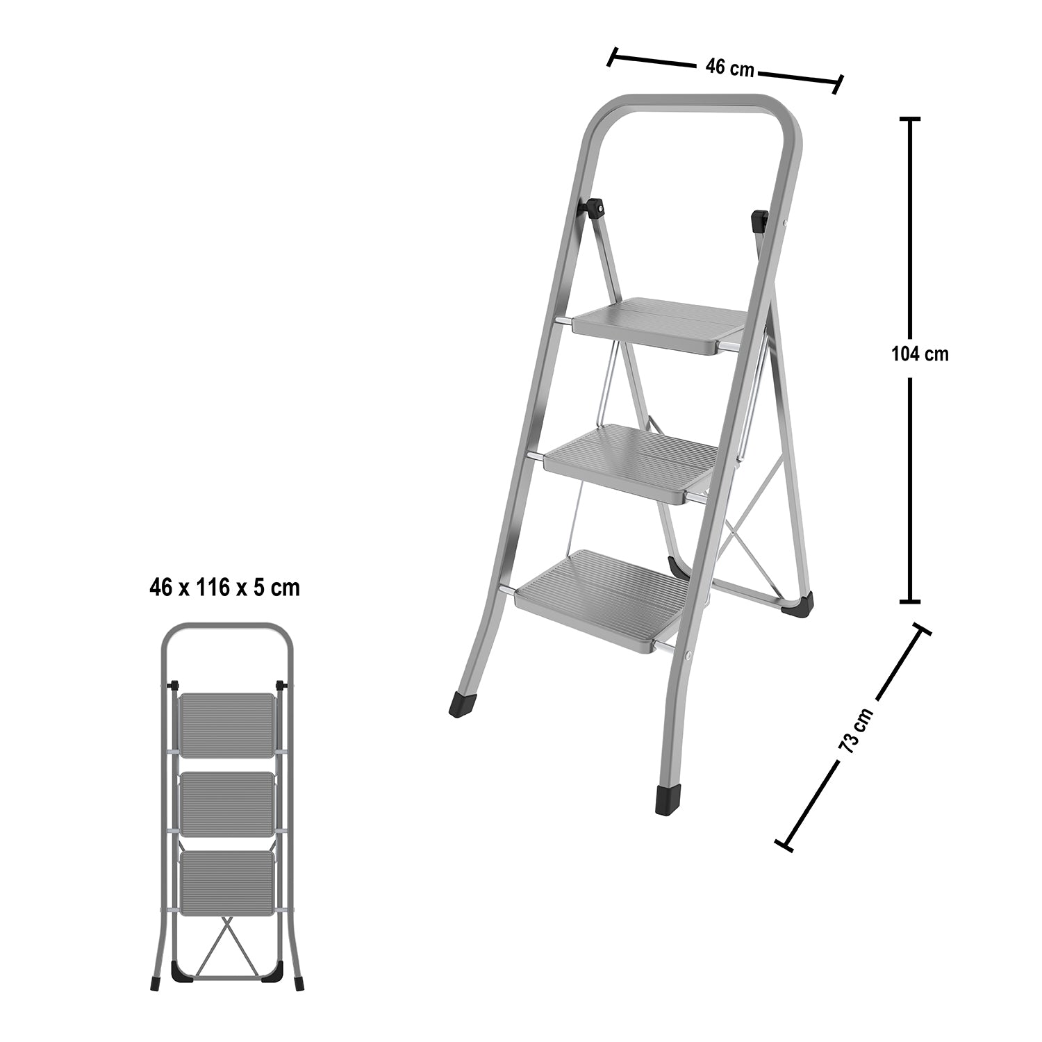 COLOMBO - Sgabello Pieghevole 3 Gradini in Acciaio Stabilo - h104x46x73 cm