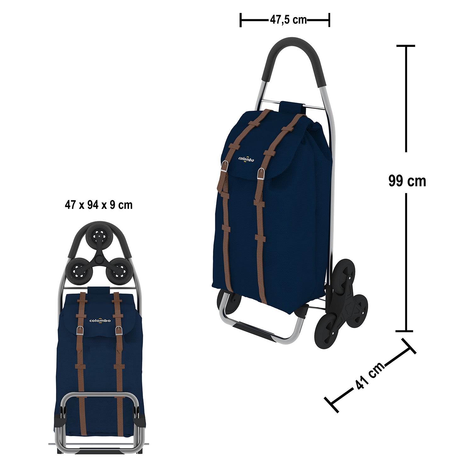 COLOMBO - Carrello porta spesa Dakar 3 con 6 Ruote Blu Navy 50 litri
